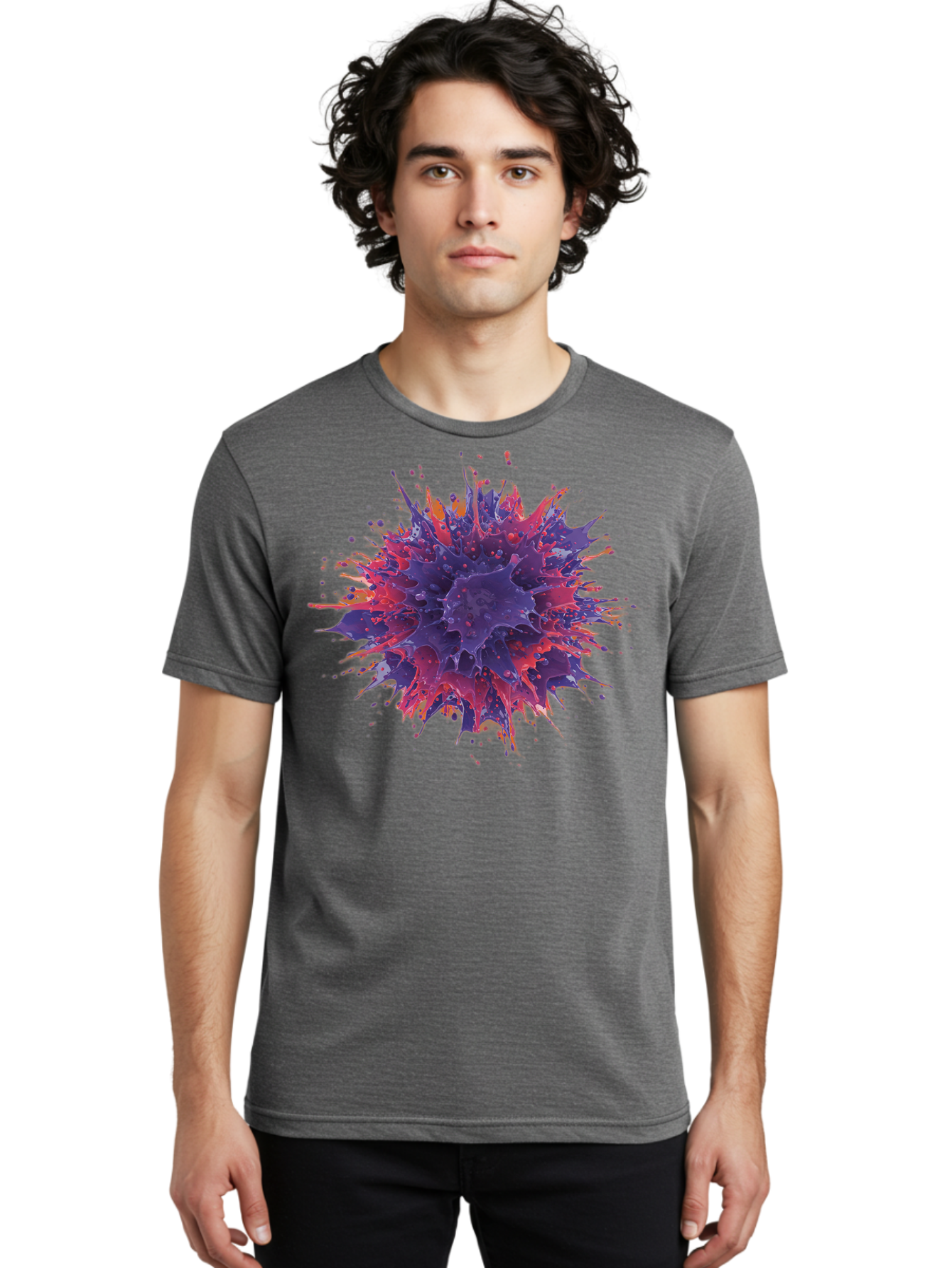 Cancer-Cell Men'S Graphic Tee, 100% Cotton, Comfortable Casual Summer Wear, Machine Washable, Cancer Cell, Tumor Cell, Abnormal Cell Growth, Purple And Red Cell Structure, Spiky Cell Texture, Medical Illustration, Cancer Research, Cell Biology Baa248