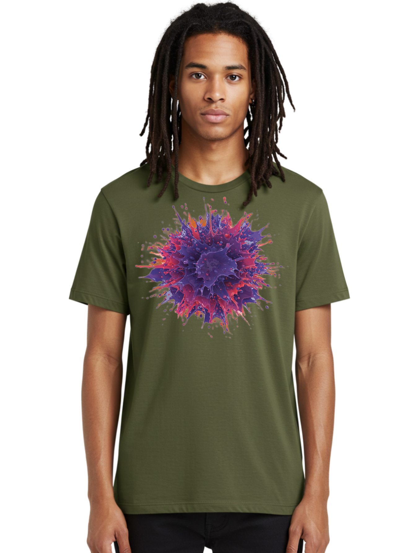 Cancer-Cell Men'S Graphic Tee, 100% Cotton, Comfortable Casual Summer Wear, Machine Washable, Cancer Cell, Tumor Cell, Abnormal Cell Growth, Purple And Red Cell Structure, Spiky Cell Texture, Medical Illustration, Cancer Research, Cell Biology Baa248