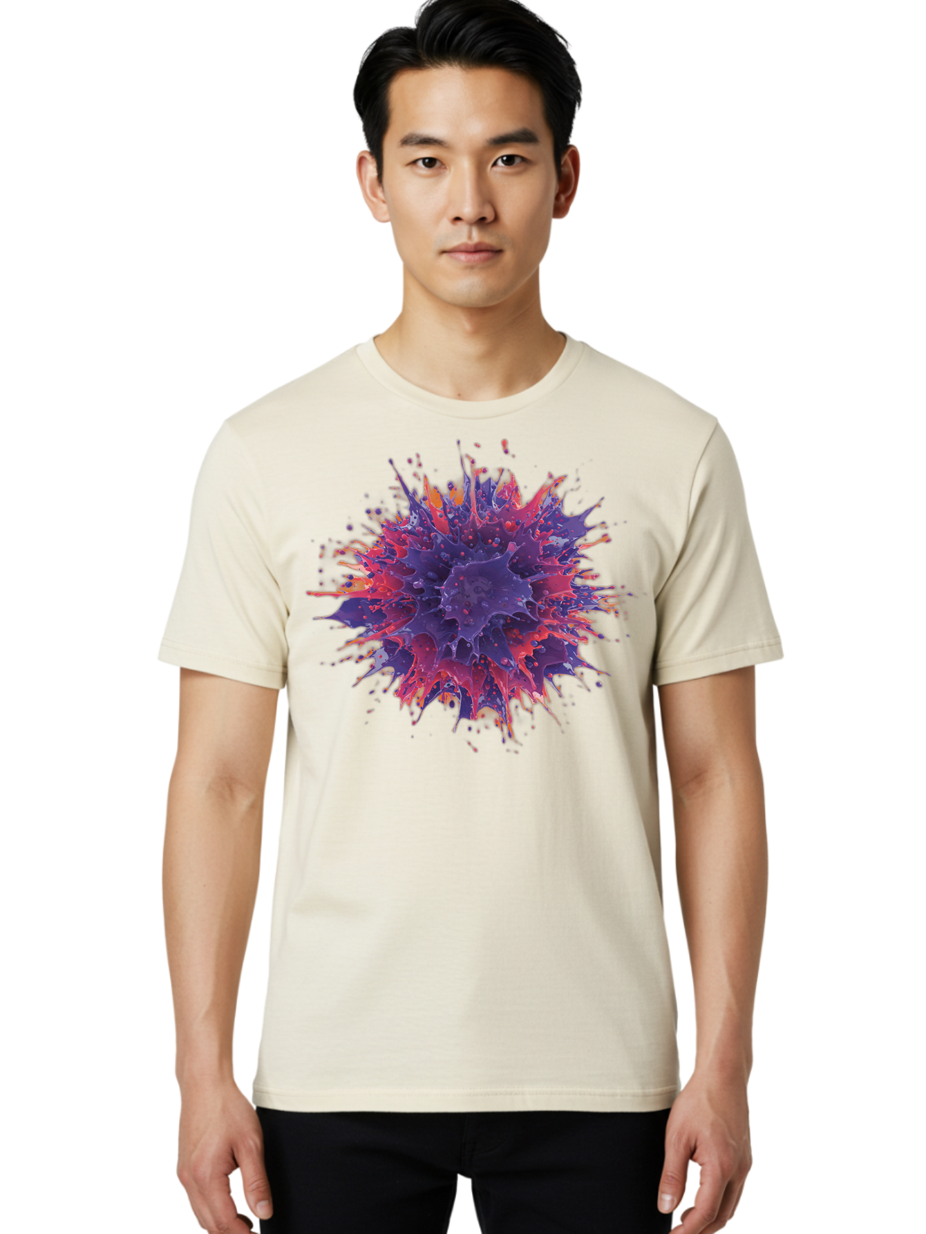 Cancer-Cell Men'S Graphic Tee, 100% Cotton, Comfortable Casual Summer Wear, Machine Washable, Cancer Cell, Tumor Cell, Abnormal Cell Growth, Purple And Red Cell Structure, Spiky Cell Texture, Medical Illustration, Cancer Research, Cell Biology Baa248