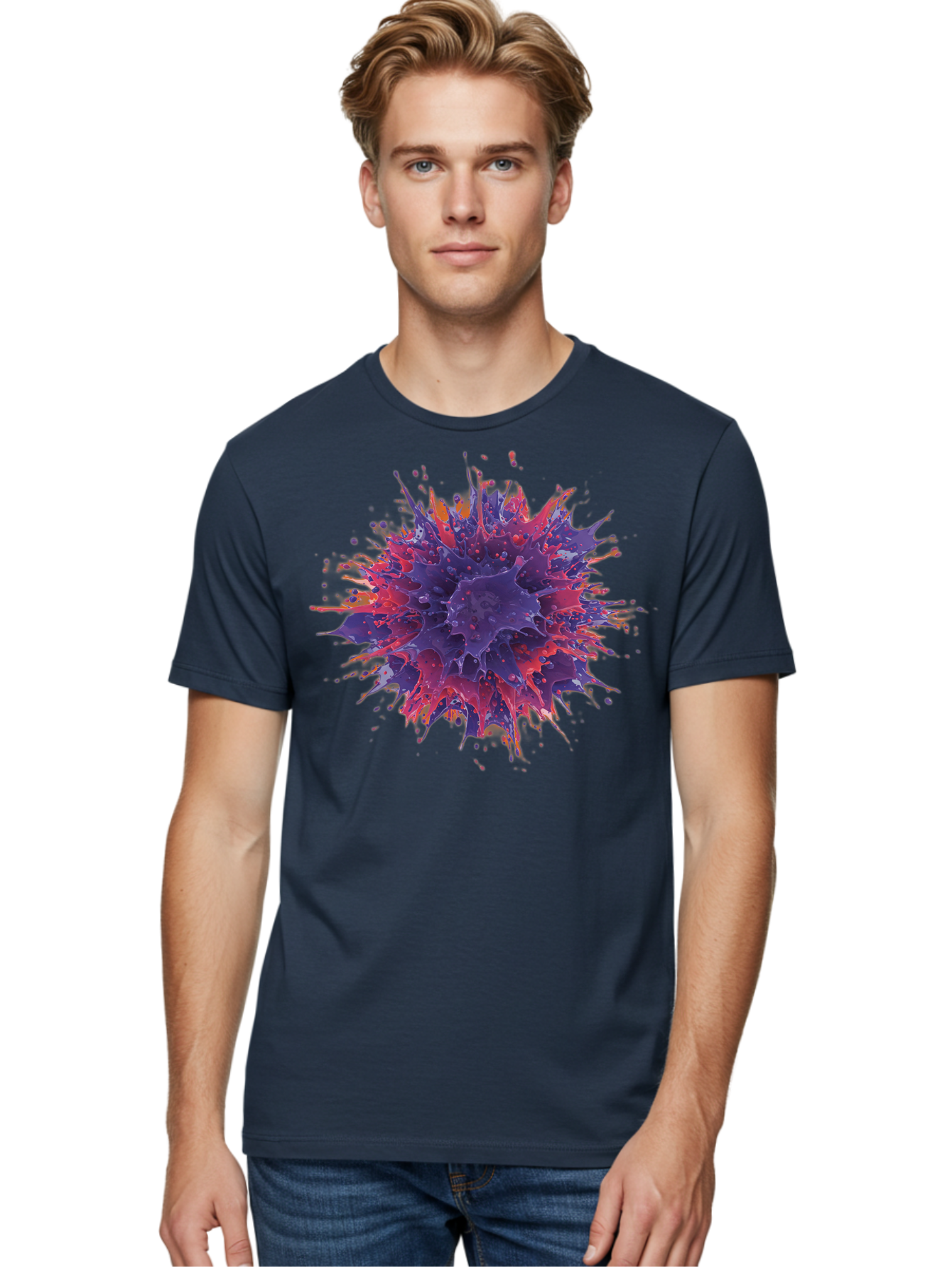 Cancer-Cell Men'S Graphic Tee, 100% Cotton, Comfortable Casual Summer Wear, Machine Washable, Cancer Cell, Tumor Cell, Abnormal Cell Growth, Purple And Red Cell Structure, Spiky Cell Texture, Medical Illustration, Cancer Research, Cell Biology Baa248