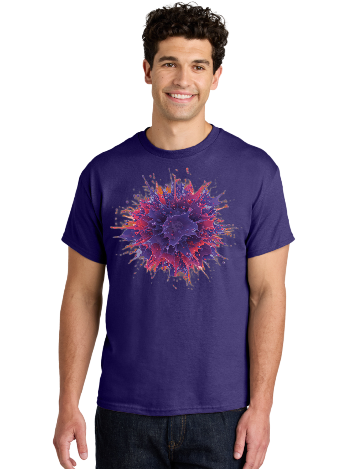 Cancer-Cell Men'S Graphic Tee, 100% Cotton, Comfortable Casual Summer Wear, Machine Washable, Cancer Cell, Tumor Cell, Abnormal Cell Growth, Purple And Red Cell Structure, Spiky Cell Texture, Medical Illustration, Cancer Research, Cell Biology Baa248