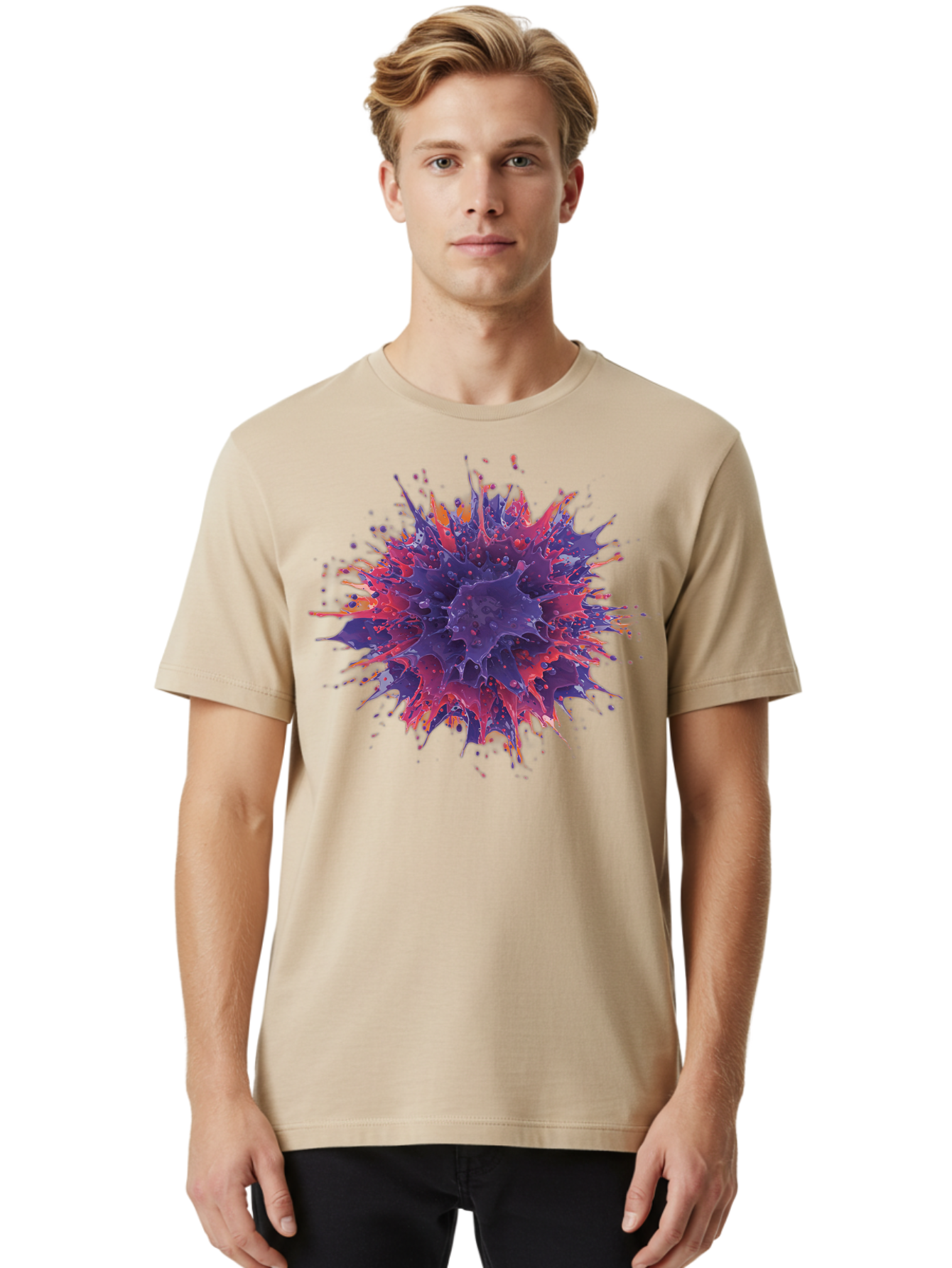 Cancer-Cell Men'S Graphic Tee, 100% Cotton, Comfortable Casual Summer Wear, Machine Washable, Cancer Cell, Tumor Cell, Abnormal Cell Growth, Purple And Red Cell Structure, Spiky Cell Texture, Medical Illustration, Cancer Research, Cell Biology Baa248