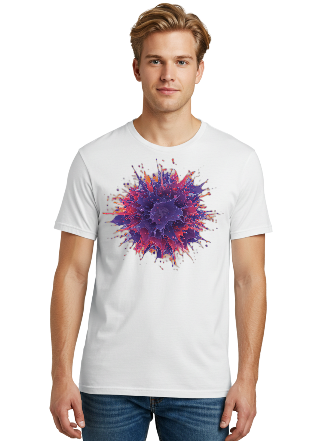 Cancer-Cell Men'S Graphic Tee, 100% Cotton, Comfortable Casual Summer Wear, Machine Washable, Cancer Cell, Tumor Cell, Abnormal Cell Growth, Purple And Red Cell Structure, Spiky Cell Texture, Medical Illustration, Cancer Research, Cell Biology Baa248