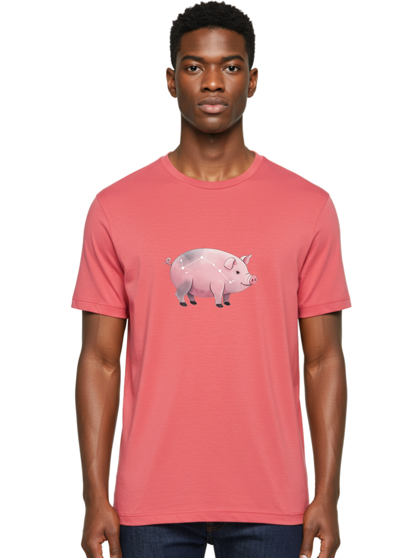 Cancer Men'S Graphic Tee, 100% Cotton, Comfortable Casual Summer Wear, Machine Washable, Cartoon Pig, Zodiac Sign, Astrology Symbol, Constellation Pattern, Cute Animal Illustration, Starry Design, Funny Pig Graphics Baa249