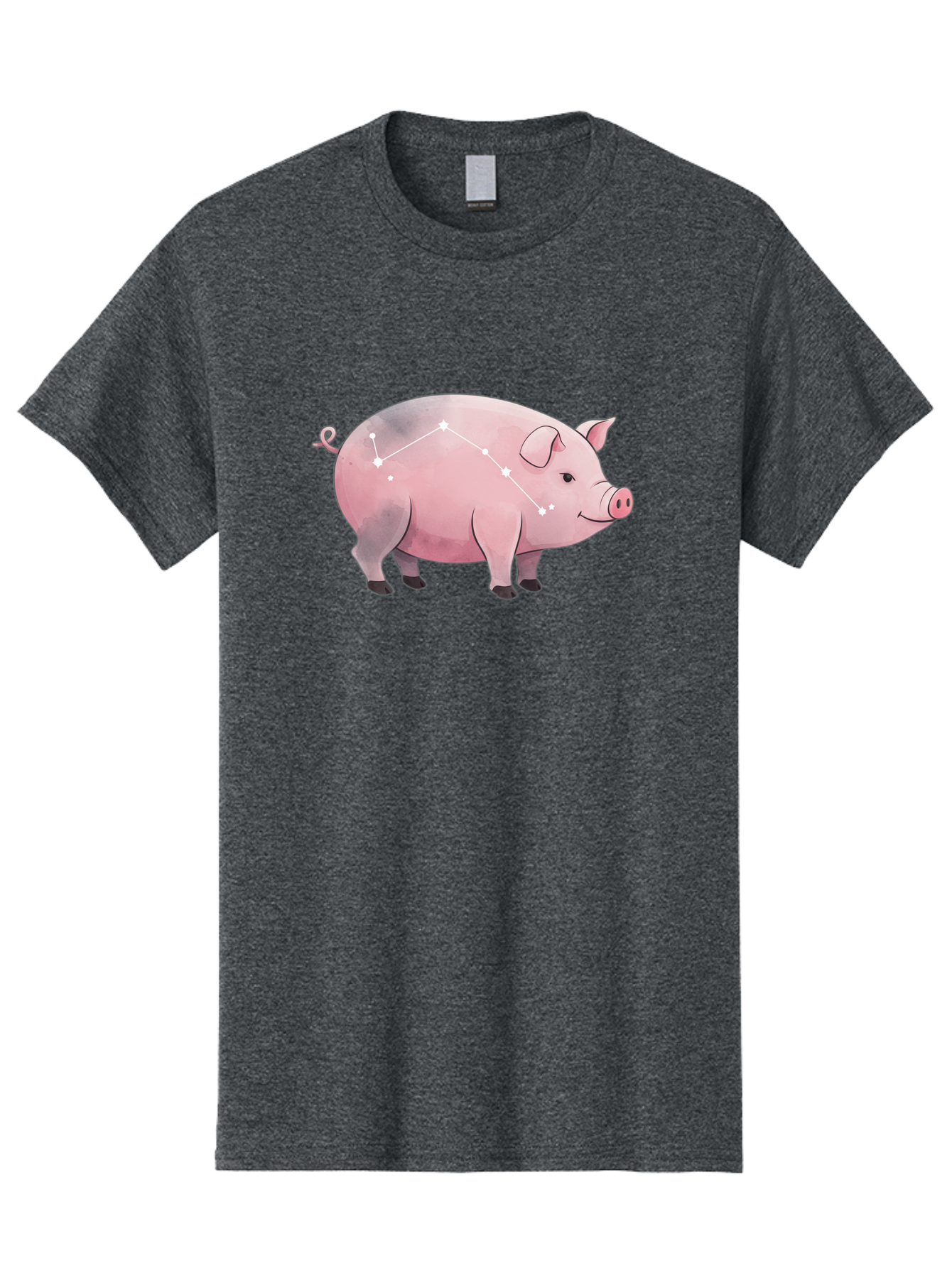Cancer Men'S Graphic Tee, 100% Cotton, Comfortable Casual Summer Wear, Machine Washable, Cartoon Pig, Zodiac Sign, Astrology Symbol, Constellation Pattern, Cute Animal Illustration, Starry Design, Funny Pig Graphics Baa249