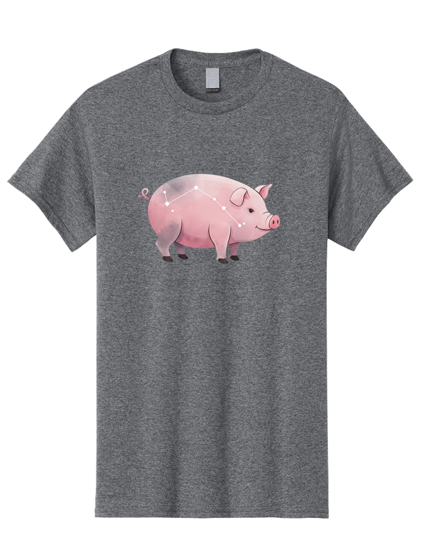 Cancer Men'S Graphic Tee, 100% Cotton, Comfortable Casual Summer Wear, Machine Washable, Cartoon Pig, Zodiac Sign, Astrology Symbol, Constellation Pattern, Cute Animal Illustration, Starry Design, Funny Pig Graphics Baa249