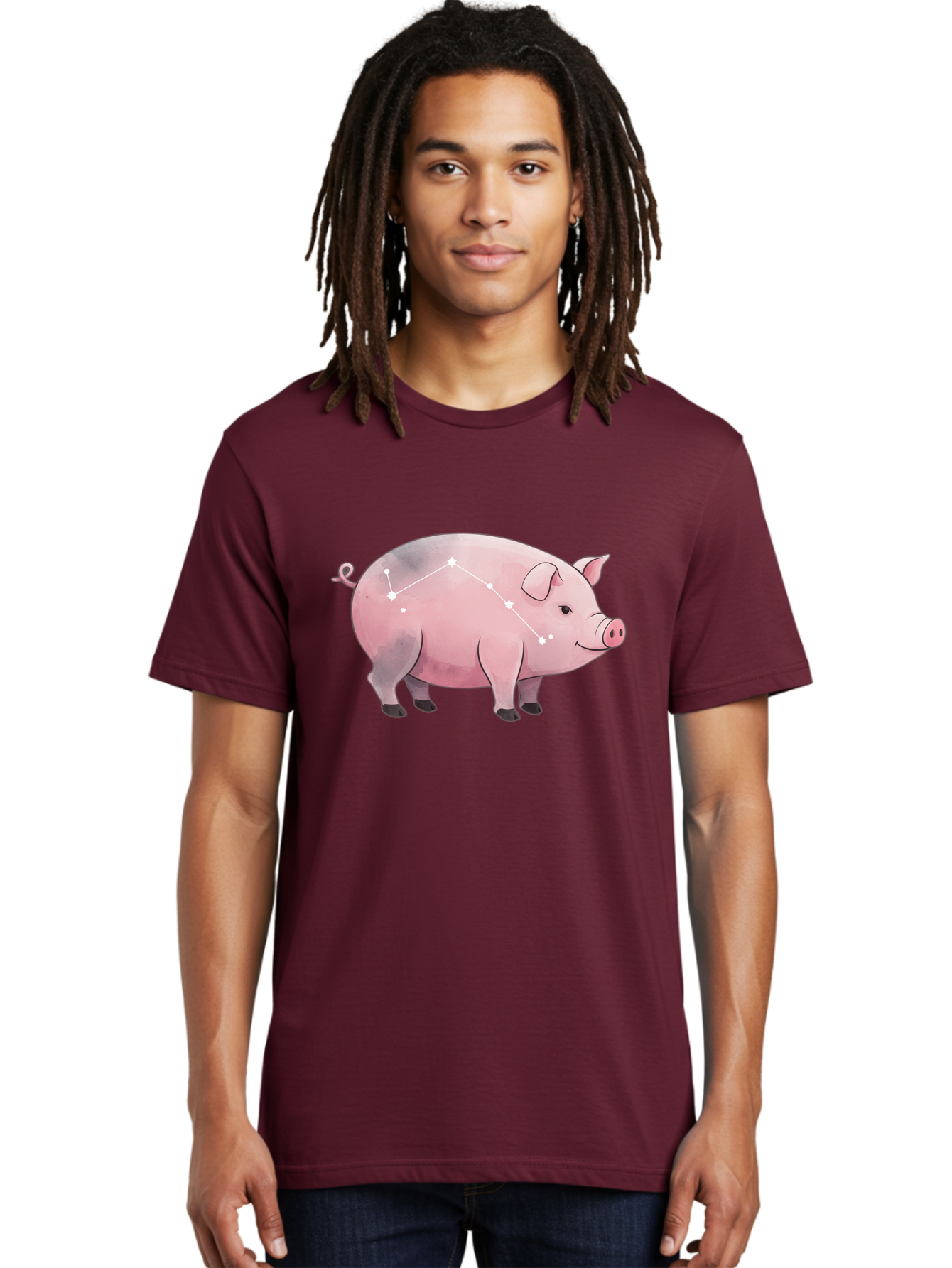 Cancer Men'S Graphic Tee, 100% Cotton, Comfortable Casual Summer Wear, Machine Washable, Cartoon Pig, Zodiac Sign, Astrology Symbol, Constellation Pattern, Cute Animal Illustration, Starry Design, Funny Pig Graphics Baa249