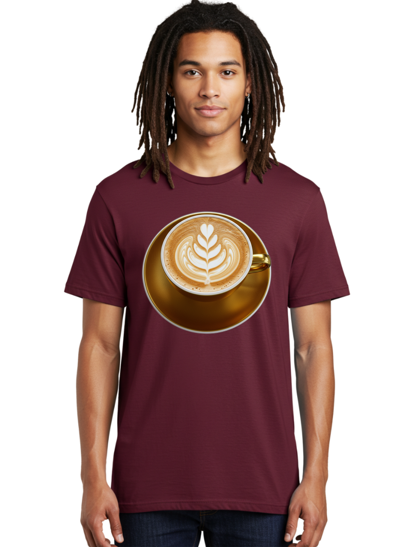Cappuccino-Coffee Men'S Graphic Tee, 100% Cotton, Comfortable Casual Summer Wear, Machine Washable, Latte Art, Coffee Design, Leaf Pattern, Heart Shape, Coffee Cup, Saucer, Coffee Culture, Specialty Coffee, Espresso Art, Crema, Coffee Time Baa251