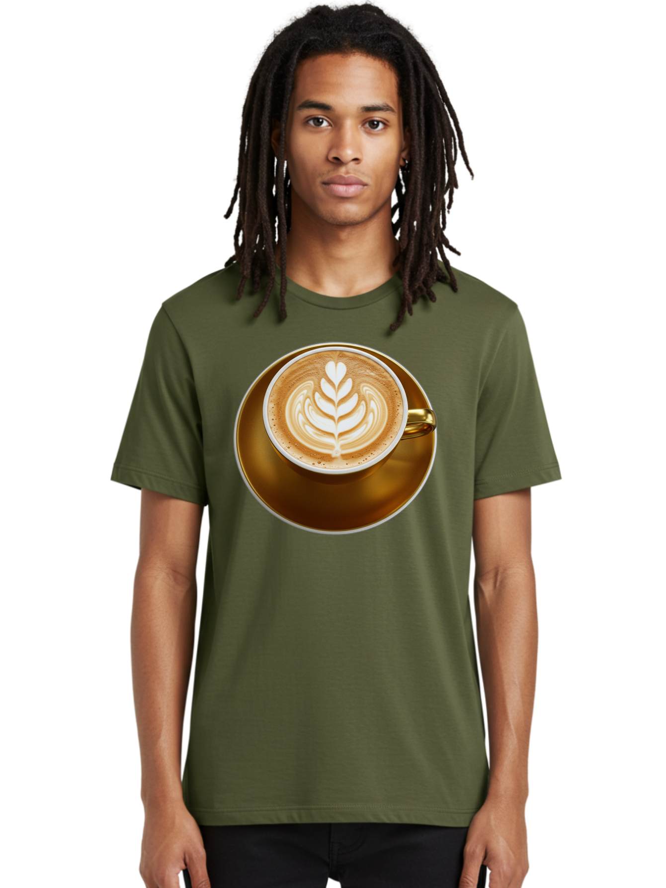 Cappuccino-Coffee Men'S Graphic Tee, 100% Cotton, Comfortable Casual Summer Wear, Machine Washable, Latte Art, Coffee Design, Leaf Pattern, Heart Shape, Coffee Cup, Saucer, Coffee Culture, Specialty Coffee, Espresso Art, Crema, Coffee Time Baa251