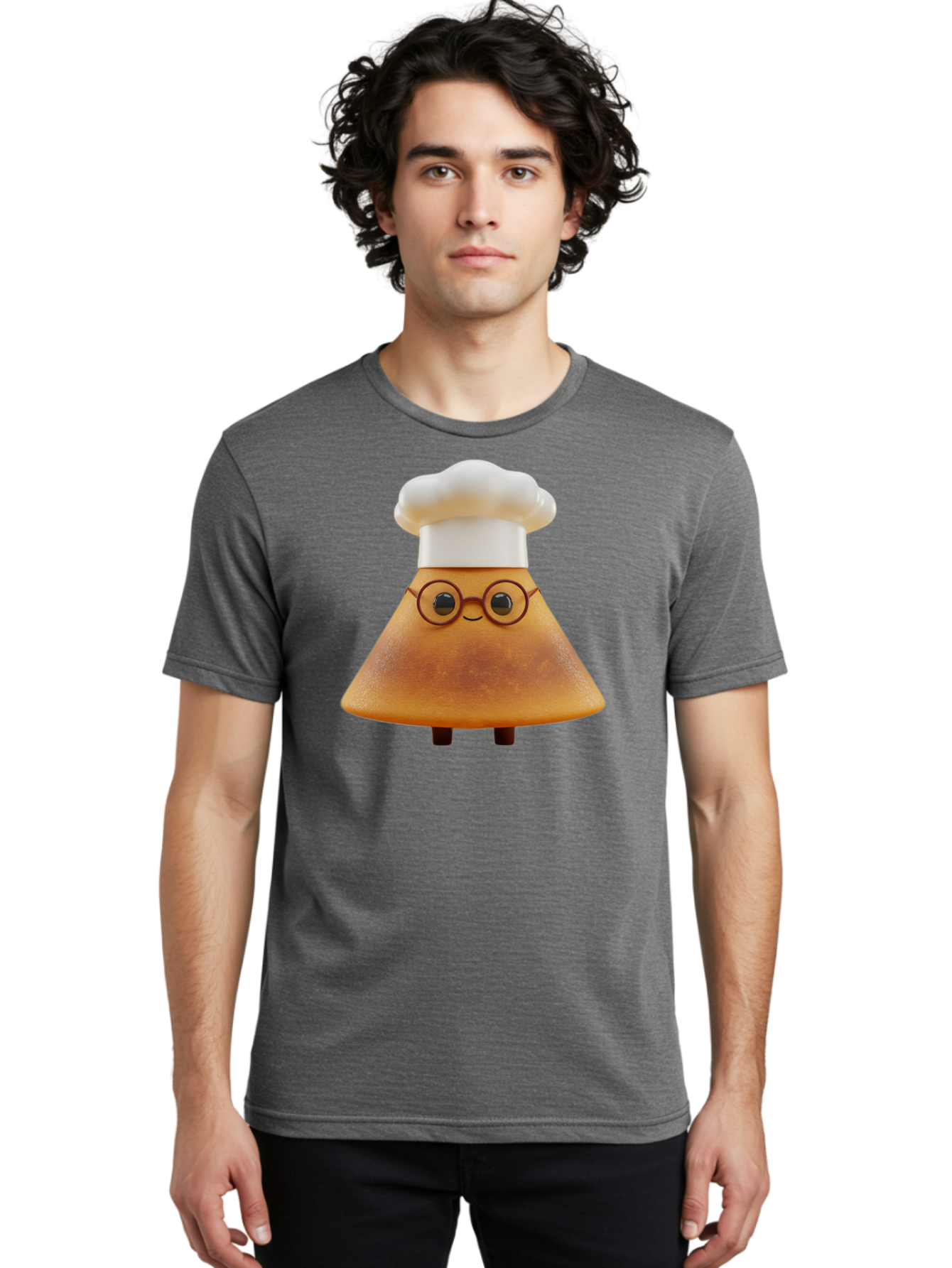 Caramel-Macchiato Men'S Graphic Tee, 100% Cotton, Comfortable Casual Summer Wear, Machine Washable, Cartoon Chef, Triangular Chef, Chef Hat, Round Glasses, Smiling Face, Black Eyes, Chef Character, Kitchen Staff, Cooking, Funny Character, Baa252
