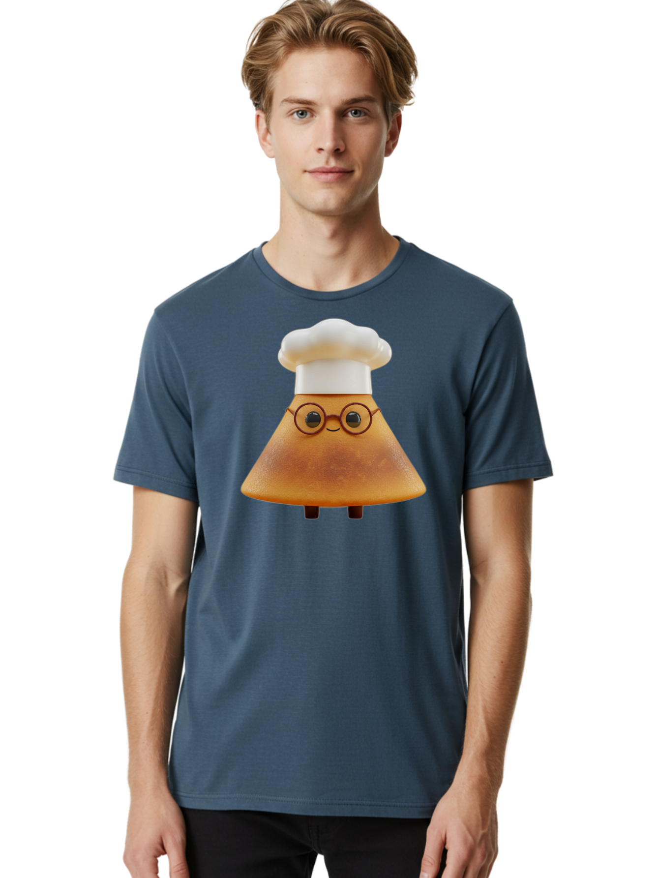 Caramel-Macchiato Men'S Graphic Tee, 100% Cotton, Comfortable Casual Summer Wear, Machine Washable, Cartoon Chef, Triangular Chef, Chef Hat, Round Glasses, Smiling Face, Black Eyes, Chef Character, Kitchen Staff, Cooking, Funny Character, Baa252