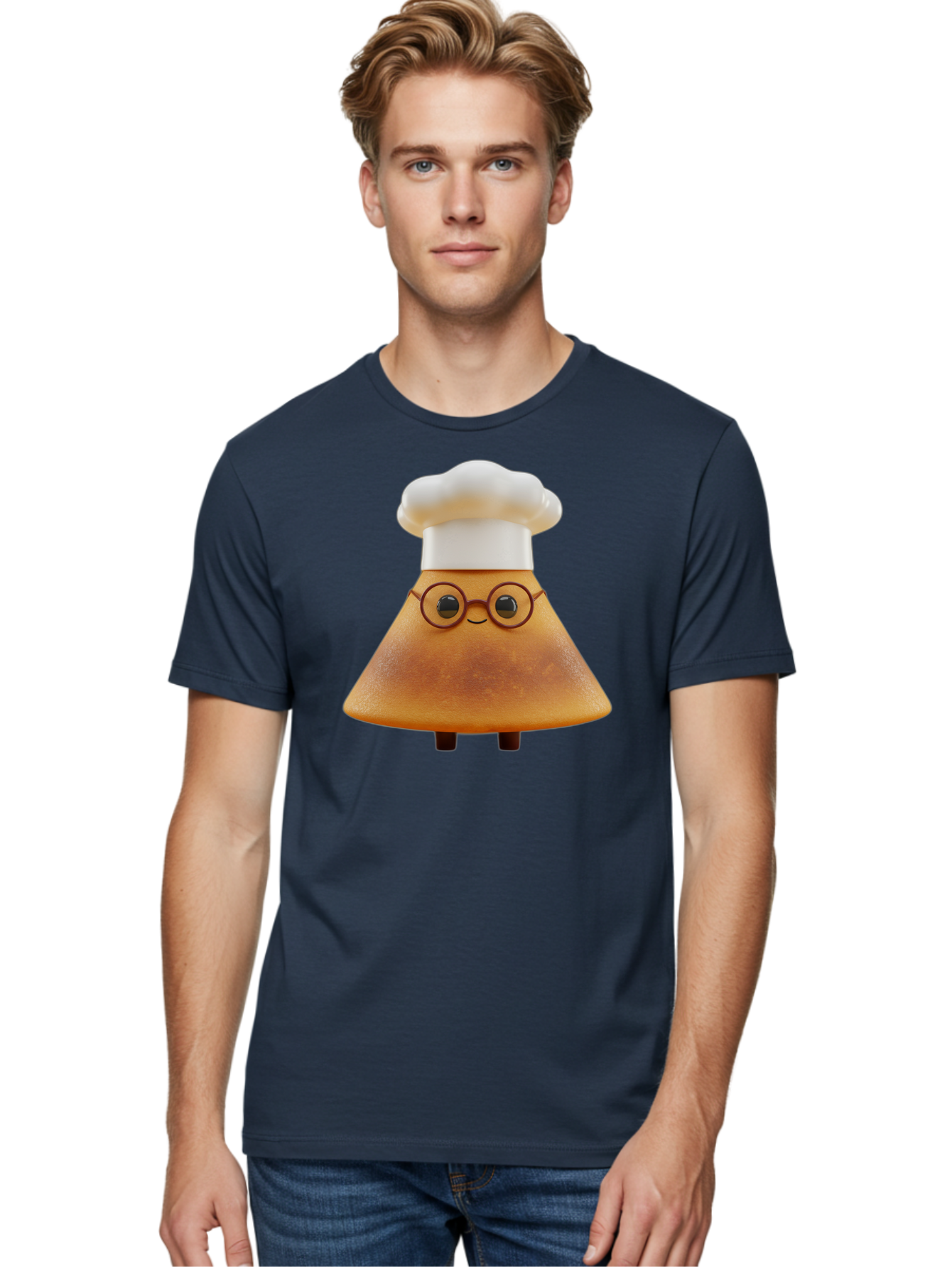 Caramel-Macchiato Men'S Graphic Tee, 100% Cotton, Comfortable Casual Summer Wear, Machine Washable, Cartoon Chef, Triangular Chef, Chef Hat, Round Glasses, Smiling Face, Black Eyes, Chef Character, Kitchen Staff, Cooking, Funny Character, Baa252