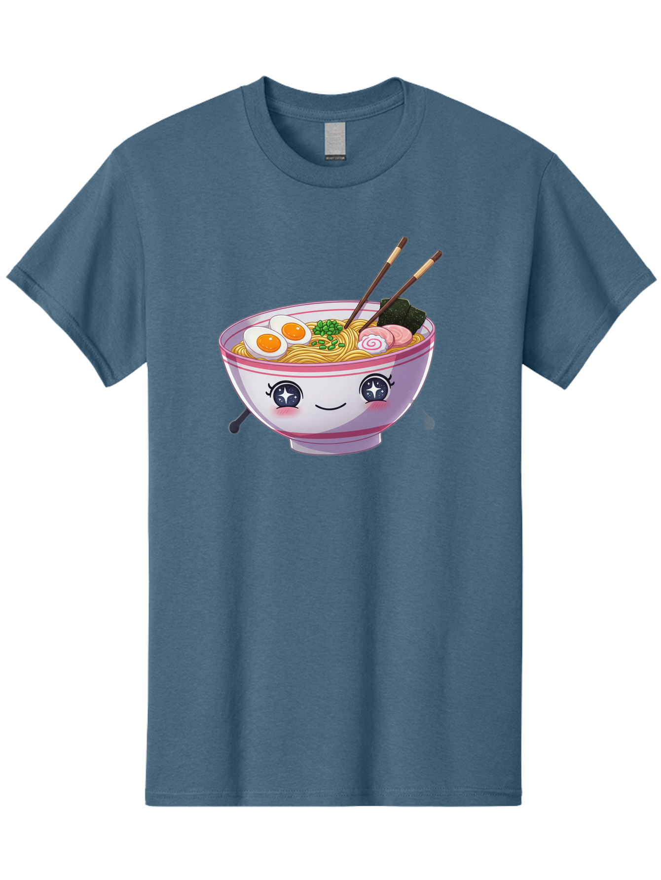 Cartoon-Ramen Men'S Graphic Tee, 100% Cotton, Comfortable Casual Summer Wear, Machine Washable, Kawaii Ramen Bowl, Cartoon Noodle Soup, Adorable Bowl, Ramen Noodles, Boiled Egg, Seaweed, Chopsticks, Cute Character, Japanese Food, Anime Style, Baa257