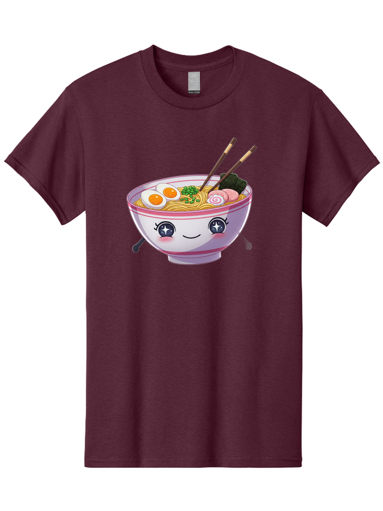 Cartoon-Ramen Men'S Graphic Tee, 100% Cotton, Comfortable Casual Summer Wear, Machine Washable, Kawaii Ramen Bowl, Cartoon Noodle Soup, Adorable Bowl, Ramen Noodles, Boiled Egg, Seaweed, Chopsticks, Cute Character, Japanese Food, Anime Style, Baa257