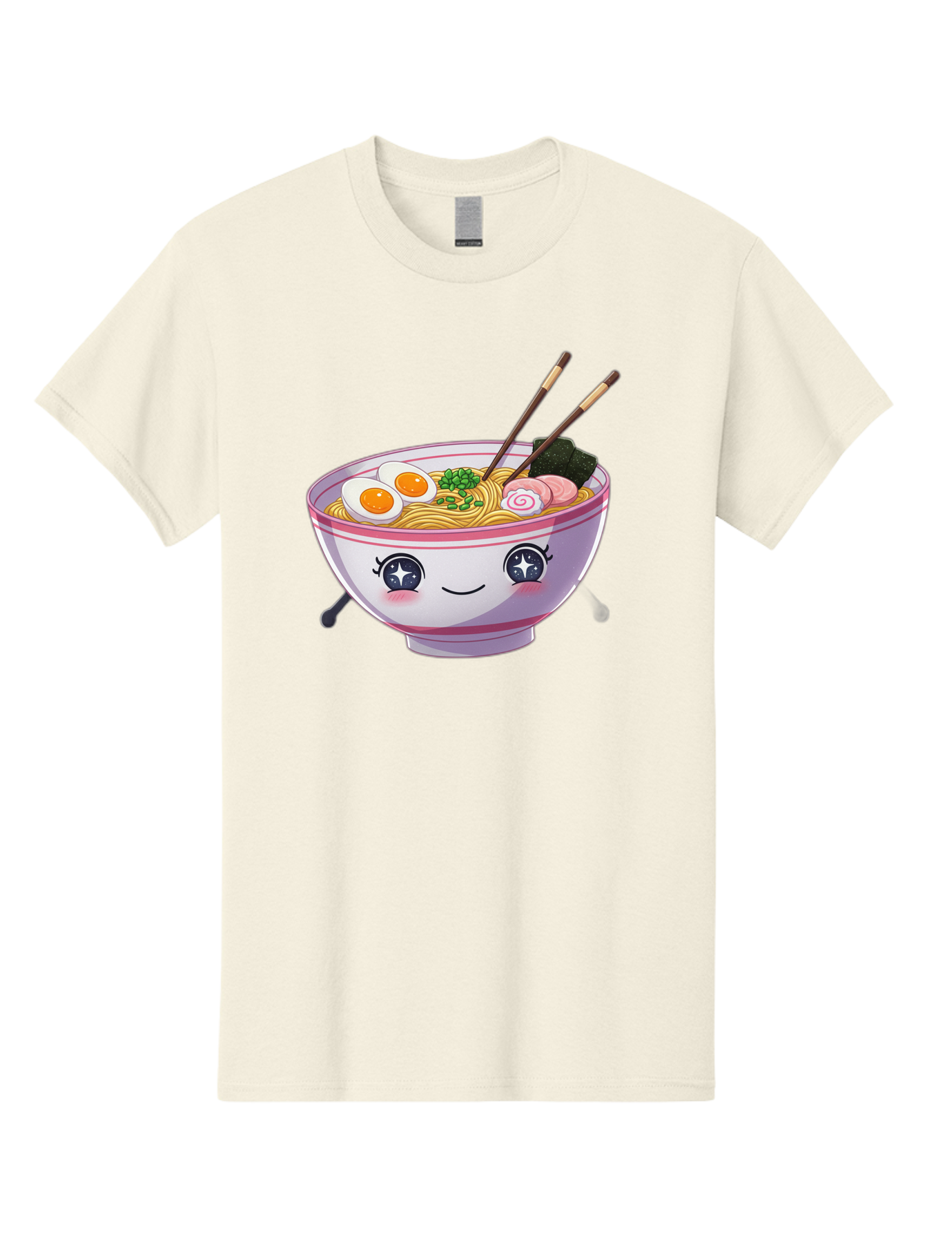 Cartoon-Ramen Men'S Graphic Tee, 100% Cotton, Comfortable Casual Summer Wear, Machine Washable, Kawaii Ramen Bowl, Cartoon Noodle Soup, Adorable Bowl, Ramen Noodles, Boiled Egg, Seaweed, Chopsticks, Cute Character, Japanese Food, Anime Style, Baa257