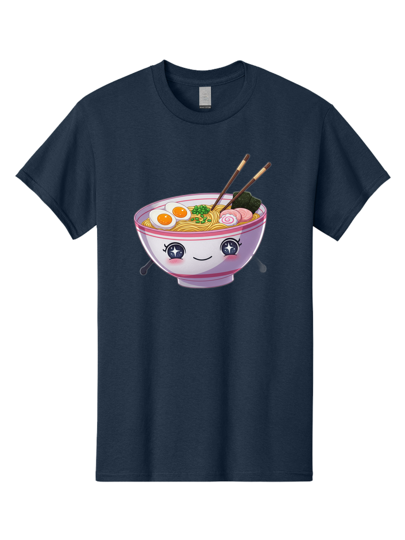 Cartoon-Ramen Men'S Graphic Tee, 100% Cotton, Comfortable Casual Summer Wear, Machine Washable, Kawaii Ramen Bowl, Cartoon Noodle Soup, Adorable Bowl, Ramen Noodles, Boiled Egg, Seaweed, Chopsticks, Cute Character, Japanese Food, Anime Style, Baa257