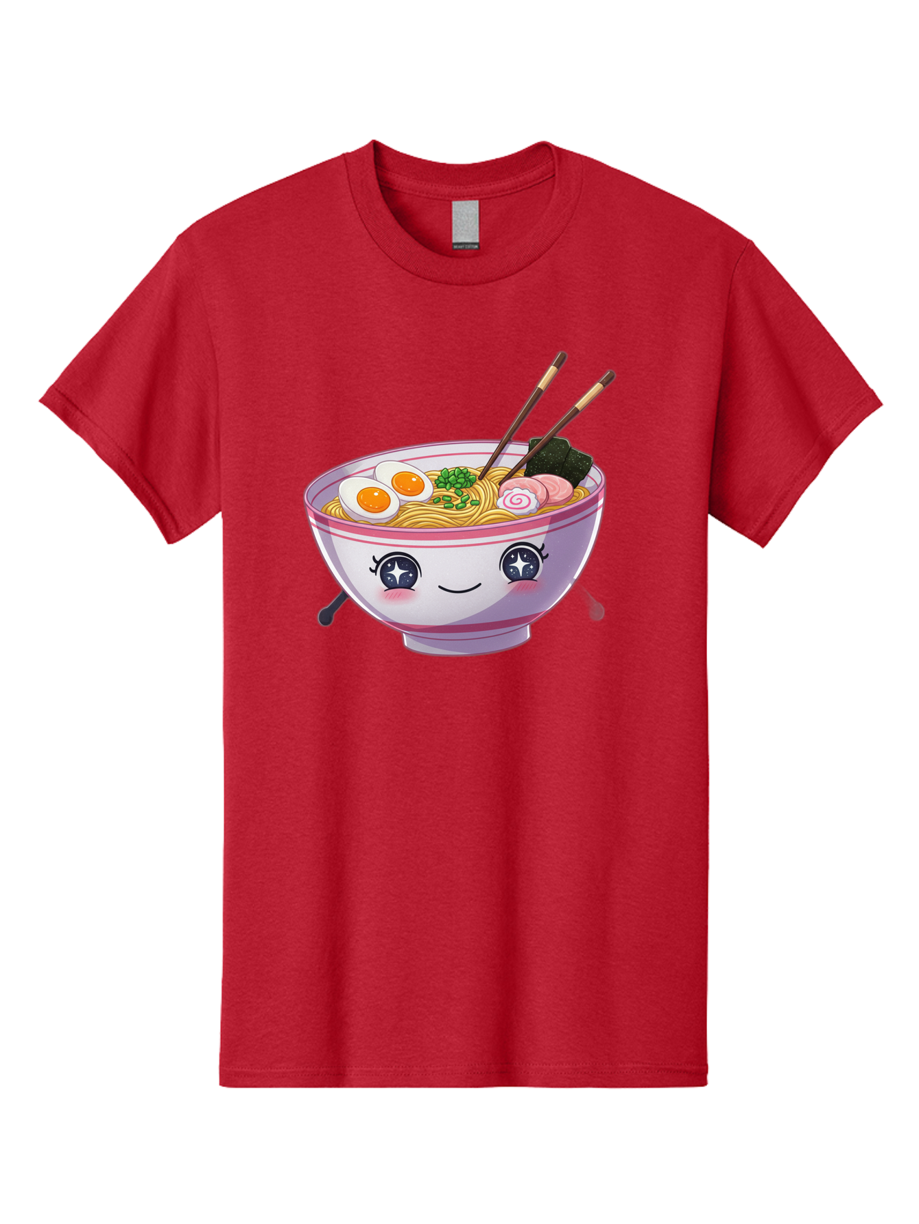Cartoon-Ramen Men'S Graphic Tee, 100% Cotton, Comfortable Casual Summer Wear, Machine Washable, Kawaii Ramen Bowl, Cartoon Noodle Soup, Adorable Bowl, Ramen Noodles, Boiled Egg, Seaweed, Chopsticks, Cute Character, Japanese Food, Anime Style, Baa257