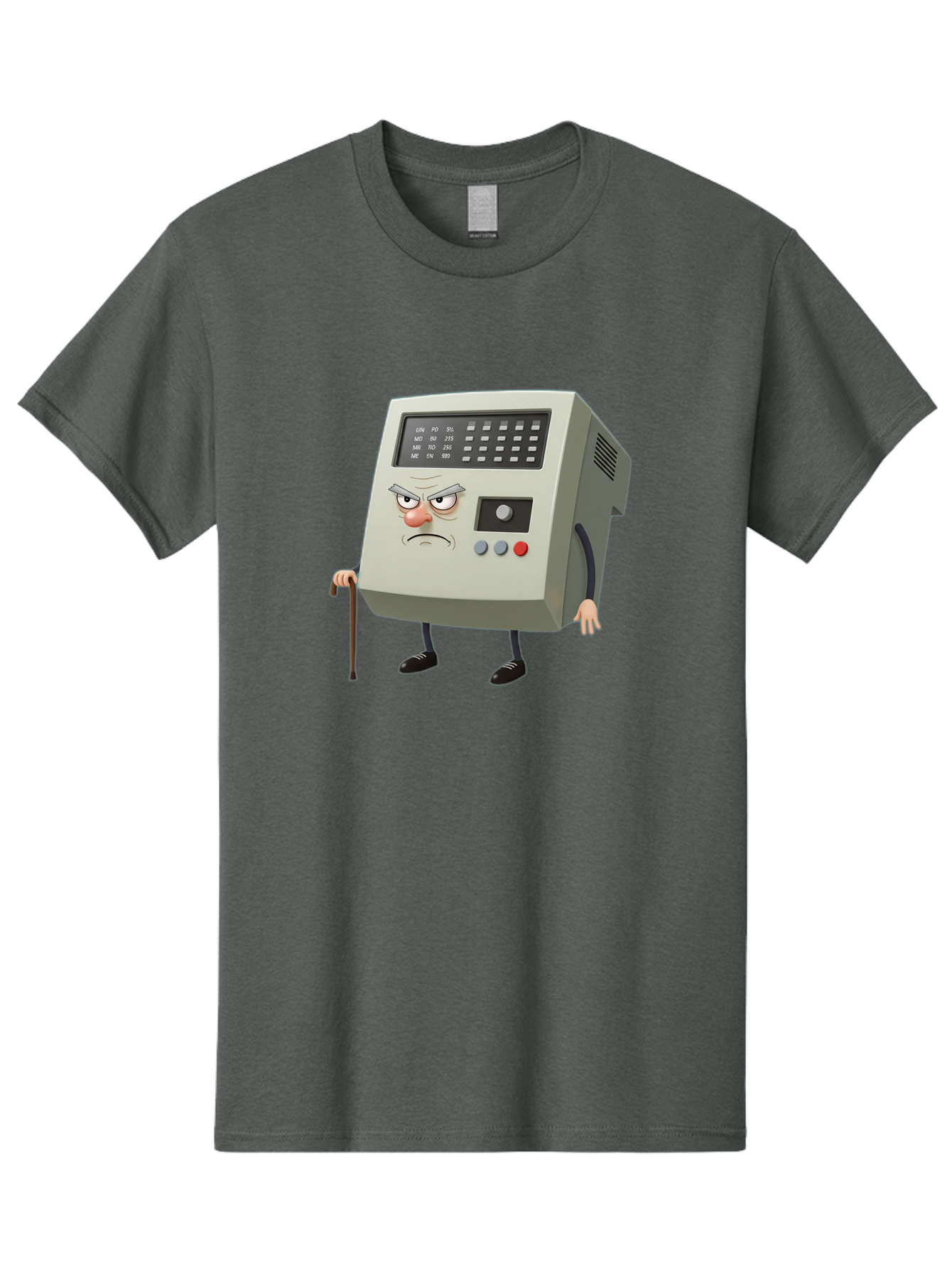 Cash-Register-Character Men'S Graphic Tee, 100% Cotton, Comfortable Casual Summer Wear, Machine Washable, Cash Register With Human-Like Face, Grumpy Expression, Vintage Style, Retro Aesthetic, Cartoon Character, Old-Fashioned Technology, Baa258