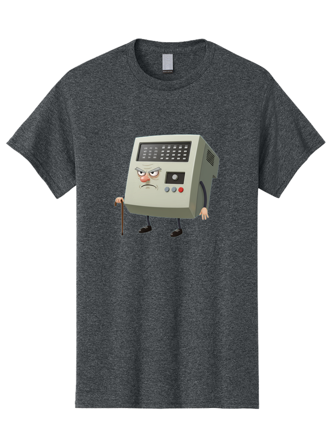 Cash-Register-Character Men'S Graphic Tee, 100% Cotton, Comfortable Casual Summer Wear, Machine Washable, Cash Register With Human-Like Face, Grumpy Expression, Vintage Style, Retro Aesthetic, Cartoon Character, Old-Fashioned Technology, Baa258