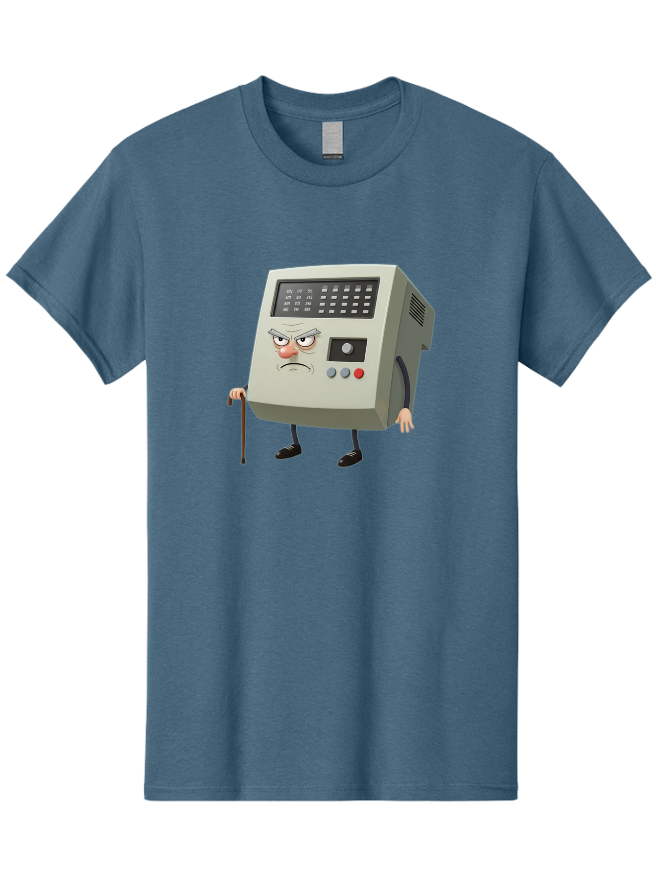 Cash-Register-Character Men'S Graphic Tee, 100% Cotton, Comfortable Casual Summer Wear, Machine Washable, Cash Register With Human-Like Face, Grumpy Expression, Vintage Style, Retro Aesthetic, Cartoon Character, Old-Fashioned Technology, Baa258