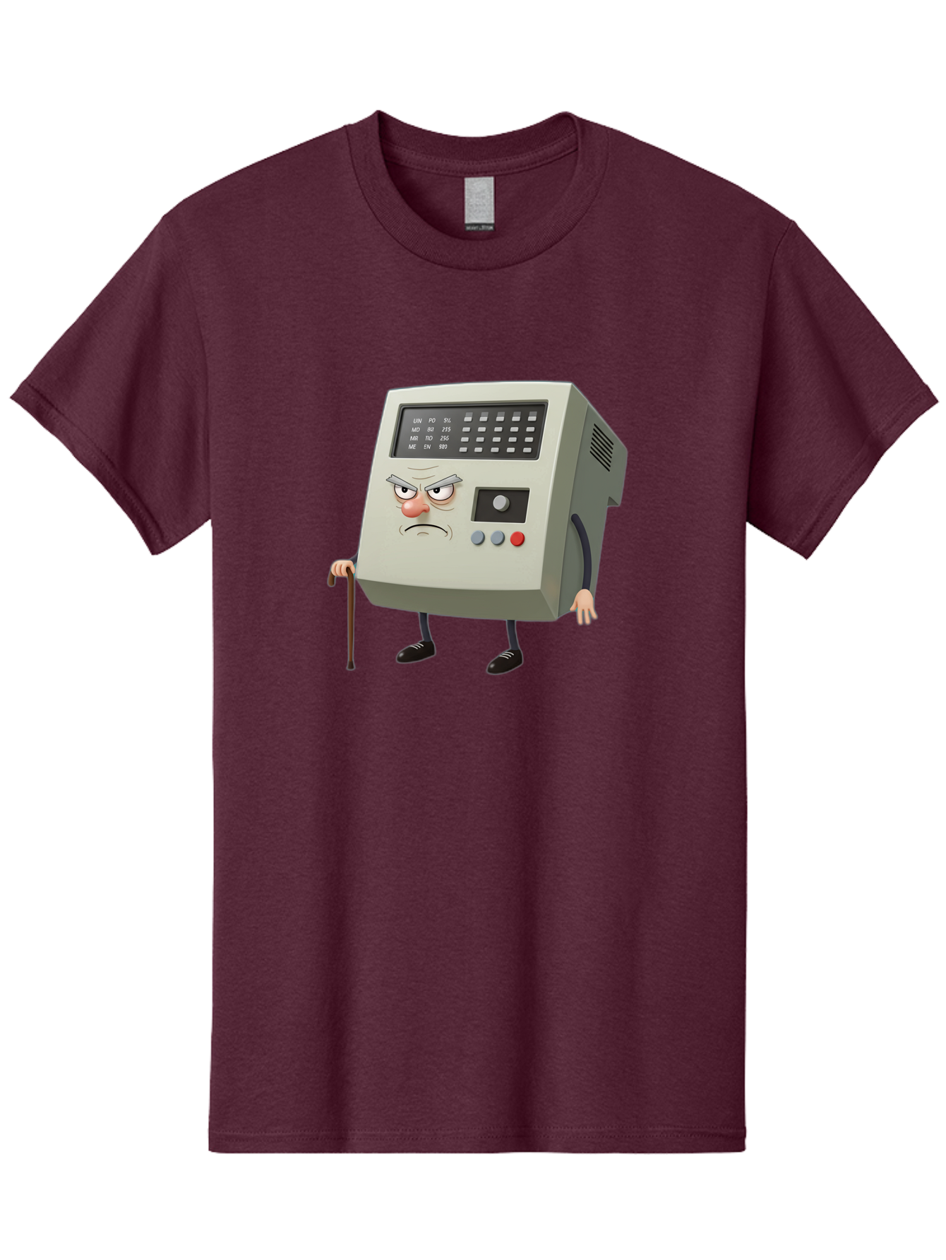 Cash-Register-Character Men'S Graphic Tee, 100% Cotton, Comfortable Casual Summer Wear, Machine Washable, Cash Register With Human-Like Face, Grumpy Expression, Vintage Style, Retro Aesthetic, Cartoon Character, Old-Fashioned Technology, Baa258