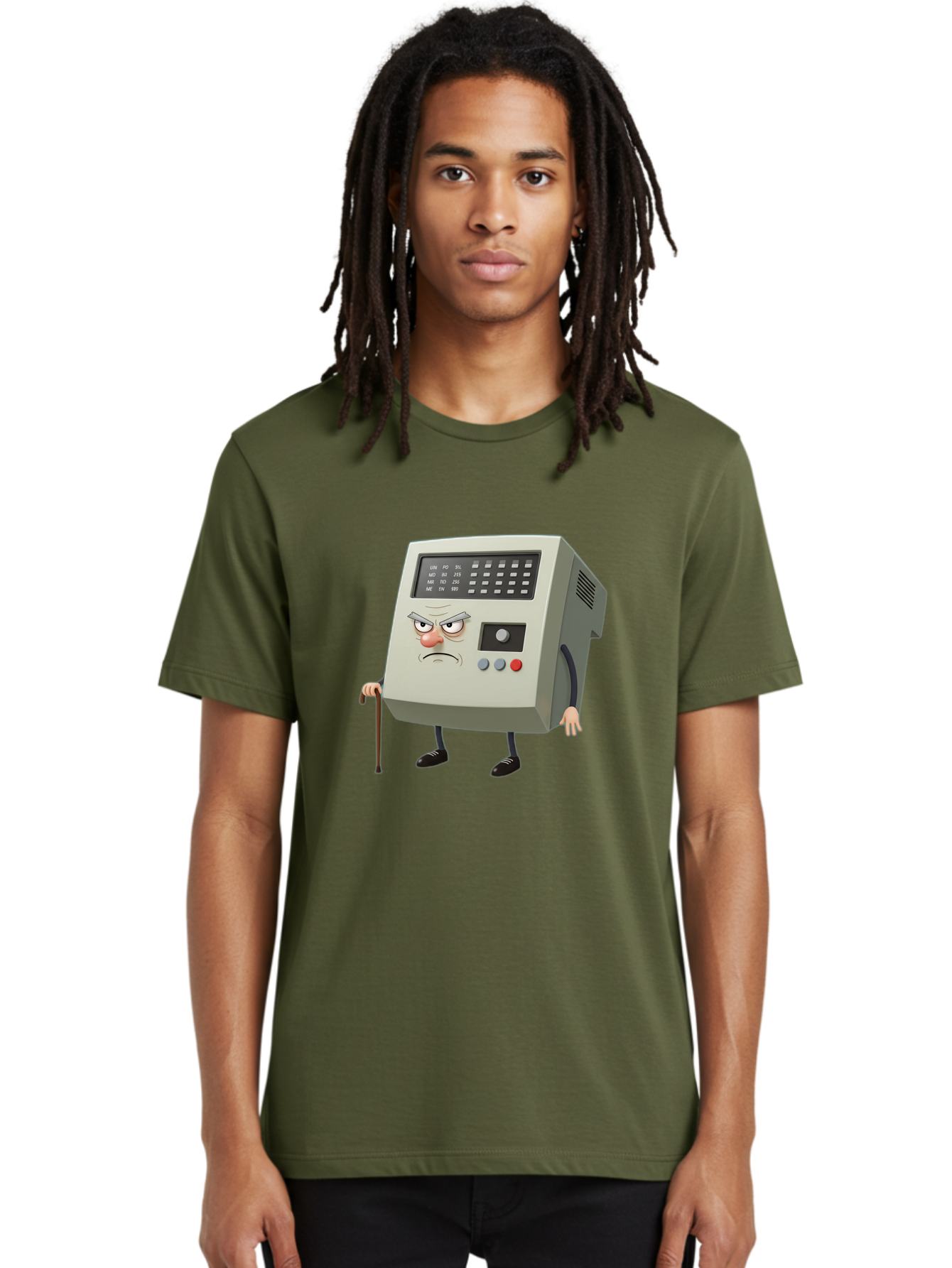 Cash-Register-Character Men'S Graphic Tee, 100% Cotton, Comfortable Casual Summer Wear, Machine Washable, Cash Register With Human-Like Face, Grumpy Expression, Vintage Style, Retro Aesthetic, Cartoon Character, Old-Fashioned Technology, Baa258