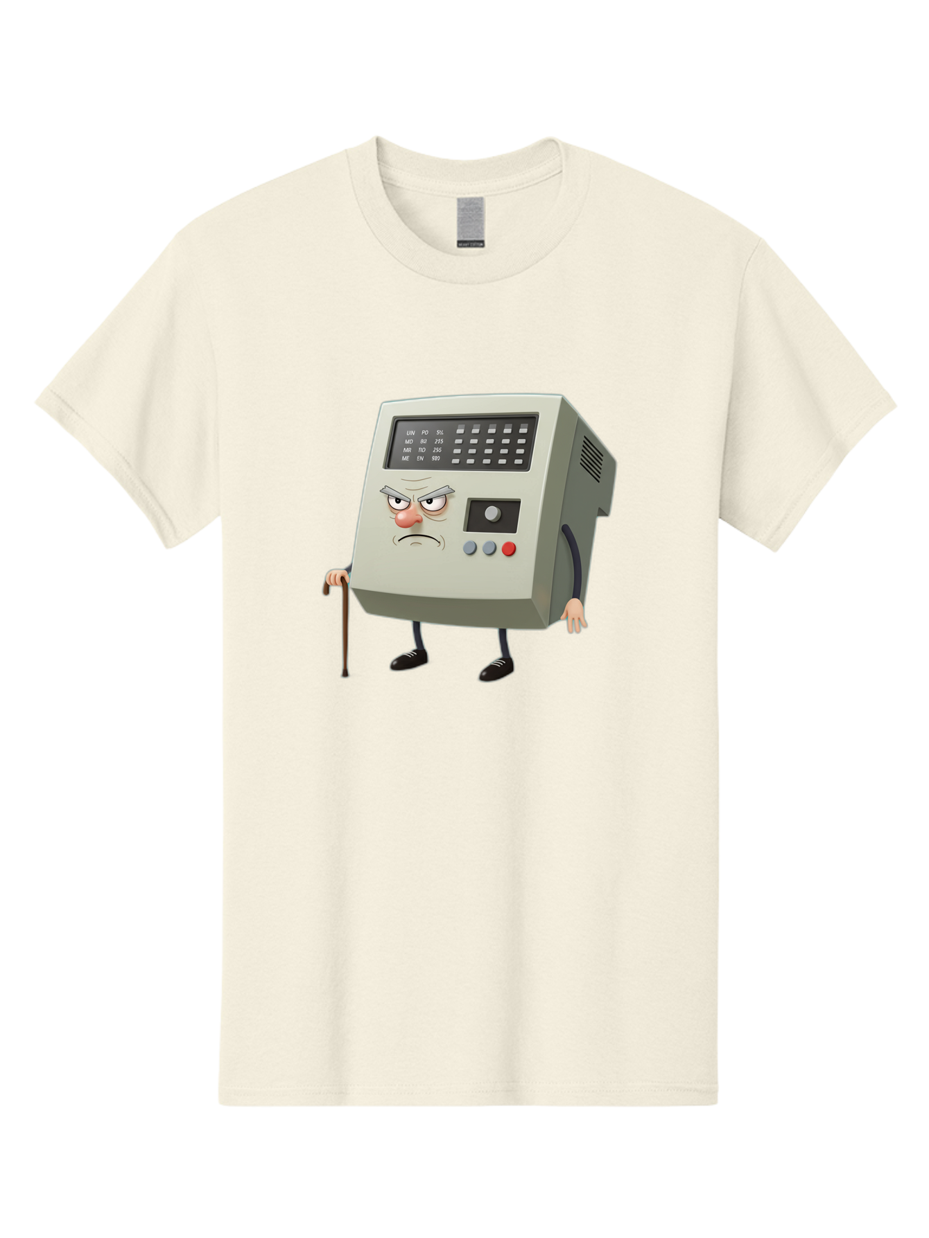 Cash-Register-Character Men'S Graphic Tee, 100% Cotton, Comfortable Casual Summer Wear, Machine Washable, Cash Register With Human-Like Face, Grumpy Expression, Vintage Style, Retro Aesthetic, Cartoon Character, Old-Fashioned Technology, Baa258