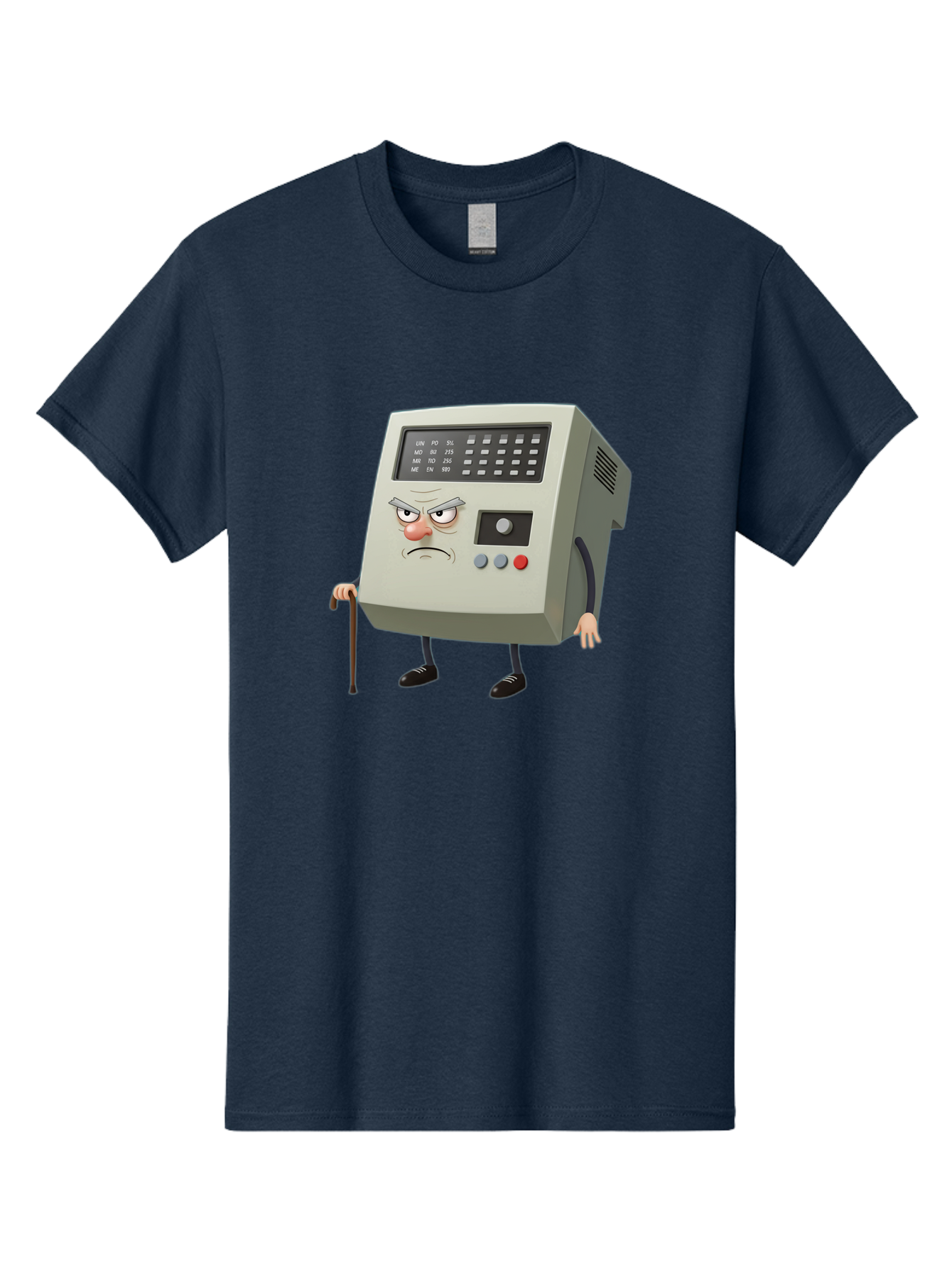 Cash-Register-Character Men'S Graphic Tee, 100% Cotton, Comfortable Casual Summer Wear, Machine Washable, Cash Register With Human-Like Face, Grumpy Expression, Vintage Style, Retro Aesthetic, Cartoon Character, Old-Fashioned Technology, Baa258
