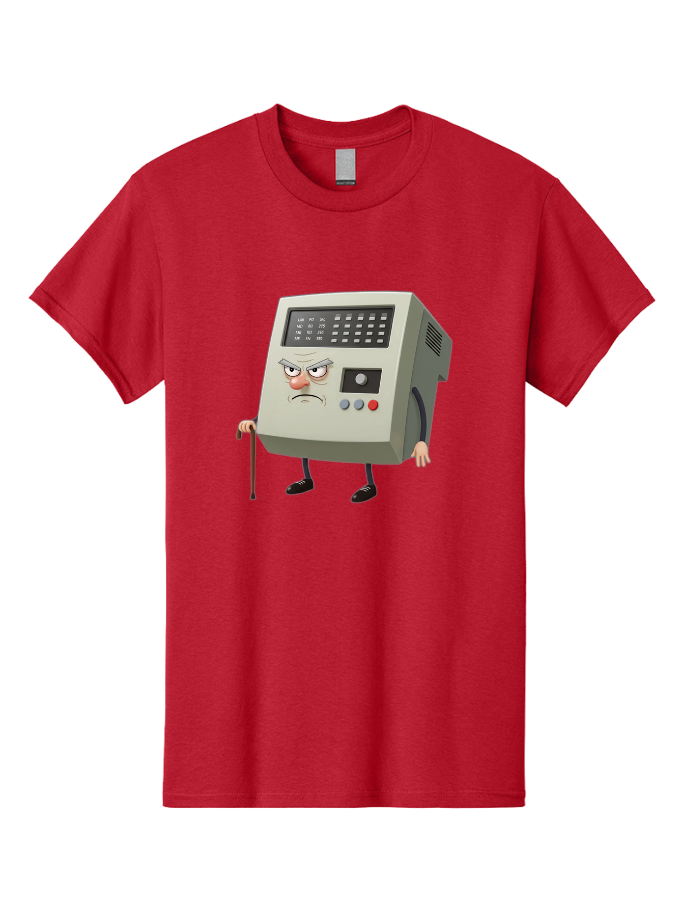 Cash-Register-Character Men'S Graphic Tee, 100% Cotton, Comfortable Casual Summer Wear, Machine Washable, Cash Register With Human-Like Face, Grumpy Expression, Vintage Style, Retro Aesthetic, Cartoon Character, Old-Fashioned Technology, Baa258