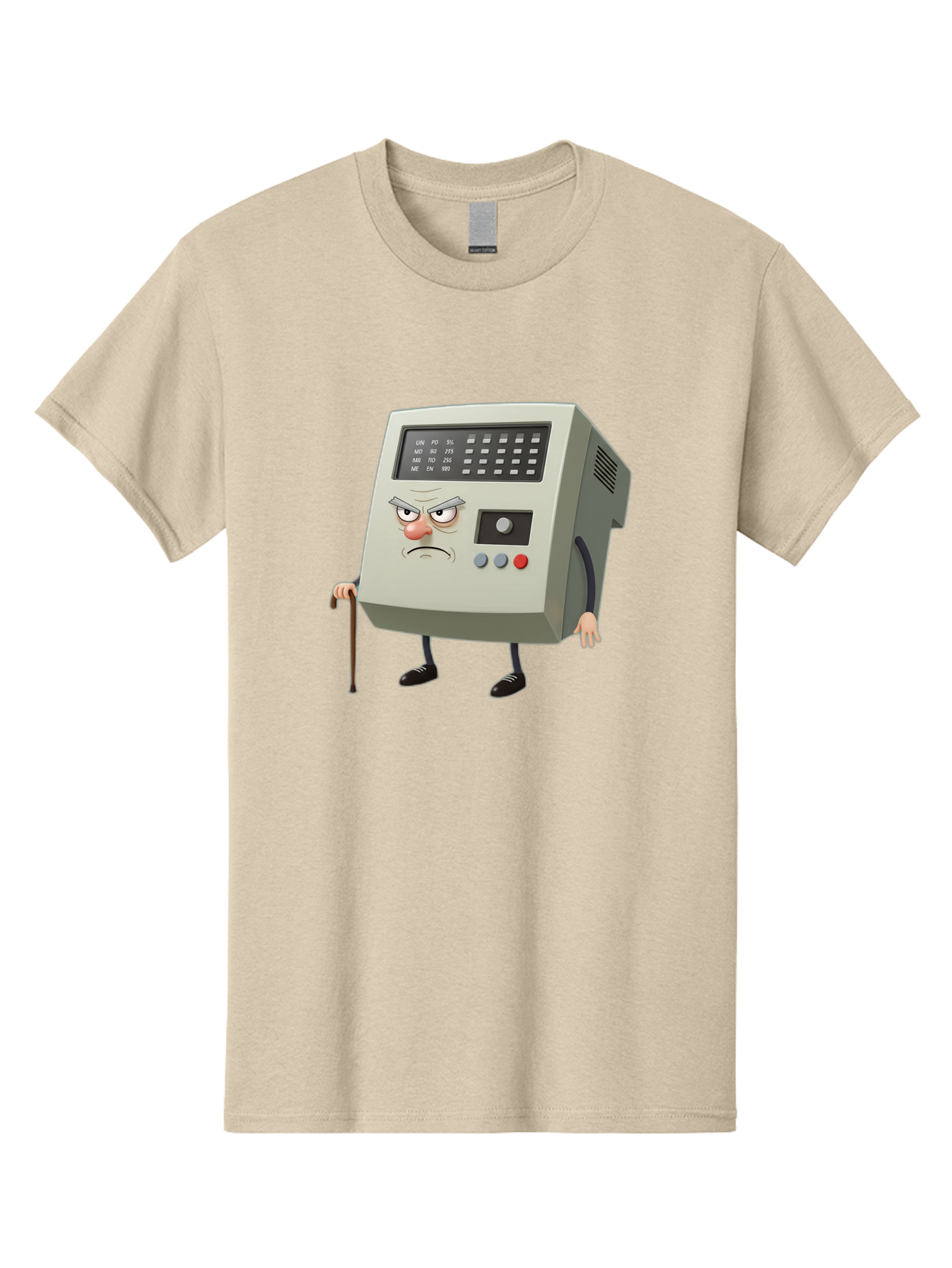 Cash-Register-Character Men'S Graphic Tee, 100% Cotton, Comfortable Casual Summer Wear, Machine Washable, Cash Register With Human-Like Face, Grumpy Expression, Vintage Style, Retro Aesthetic, Cartoon Character, Old-Fashioned Technology, Baa258