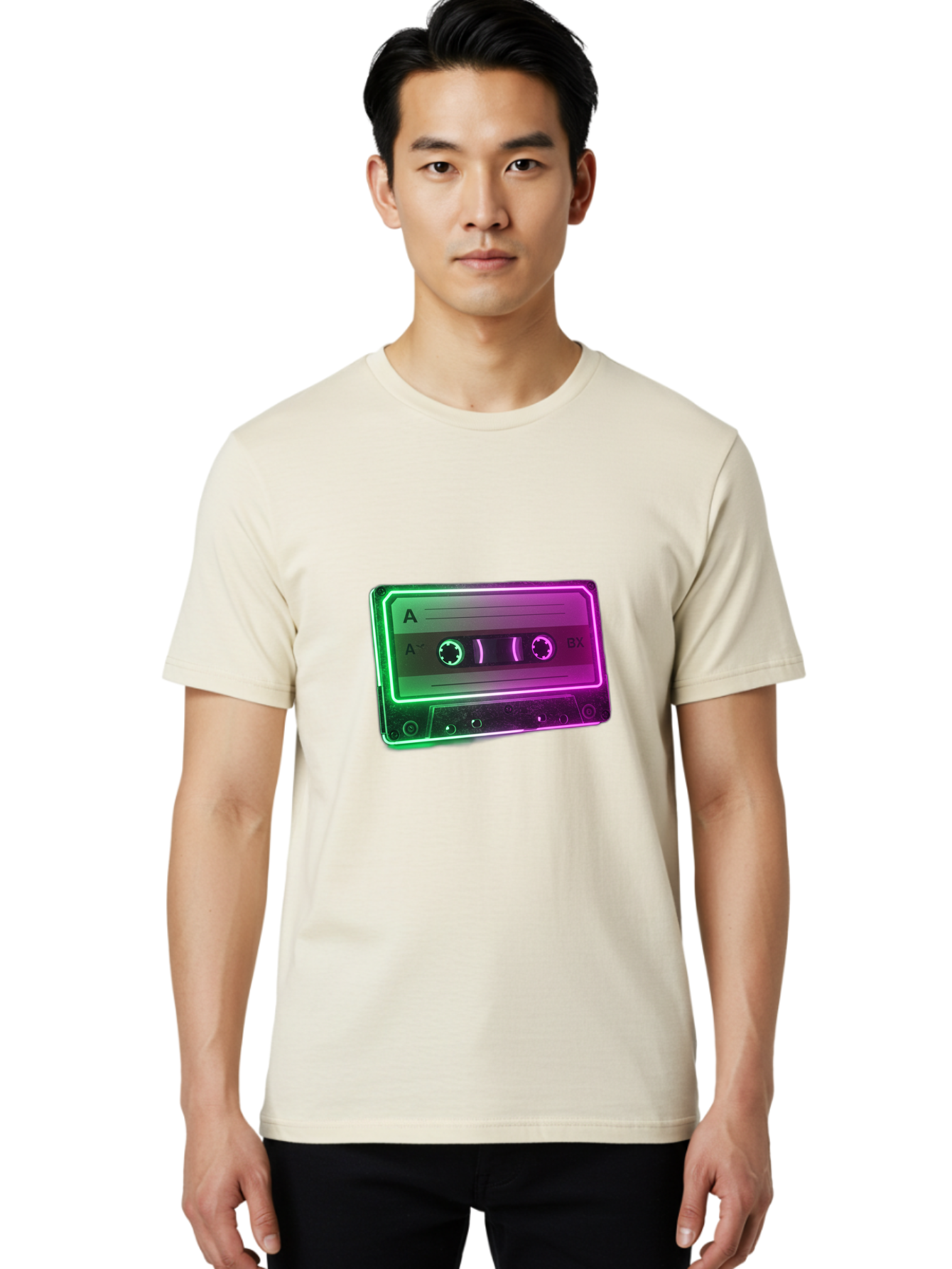 Cassette-Tape-3 Men'S Graphic Tee, 100% Cotton, Comfortable Casual Summer Wear, Machine Washable, Cassette Tape, Retro Music, Vintage Technology, A Side, Music Nostalgia, Cassette Player, Retro Aesthetics, Glowing Effect, Baa261