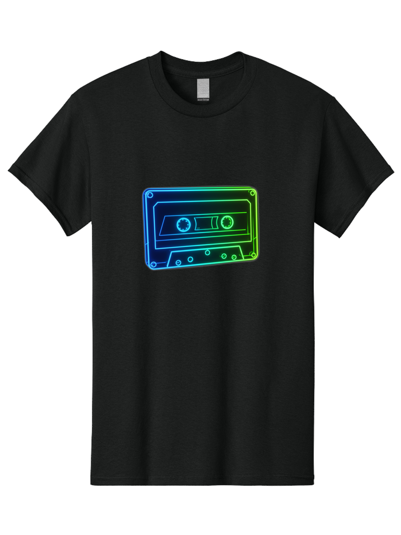 Cassette-Tape-5 Men'S Graphic Tee, 100% Cotton, Comfortable Casual Summer Wear, Machine Washable, Retro Cassette Tape, Vintage Music Format, Nostalgic Design, Neon Outline, Blue Glow, Music Nostalgia, Retro Technology, 80S Memorabilia, Baa263