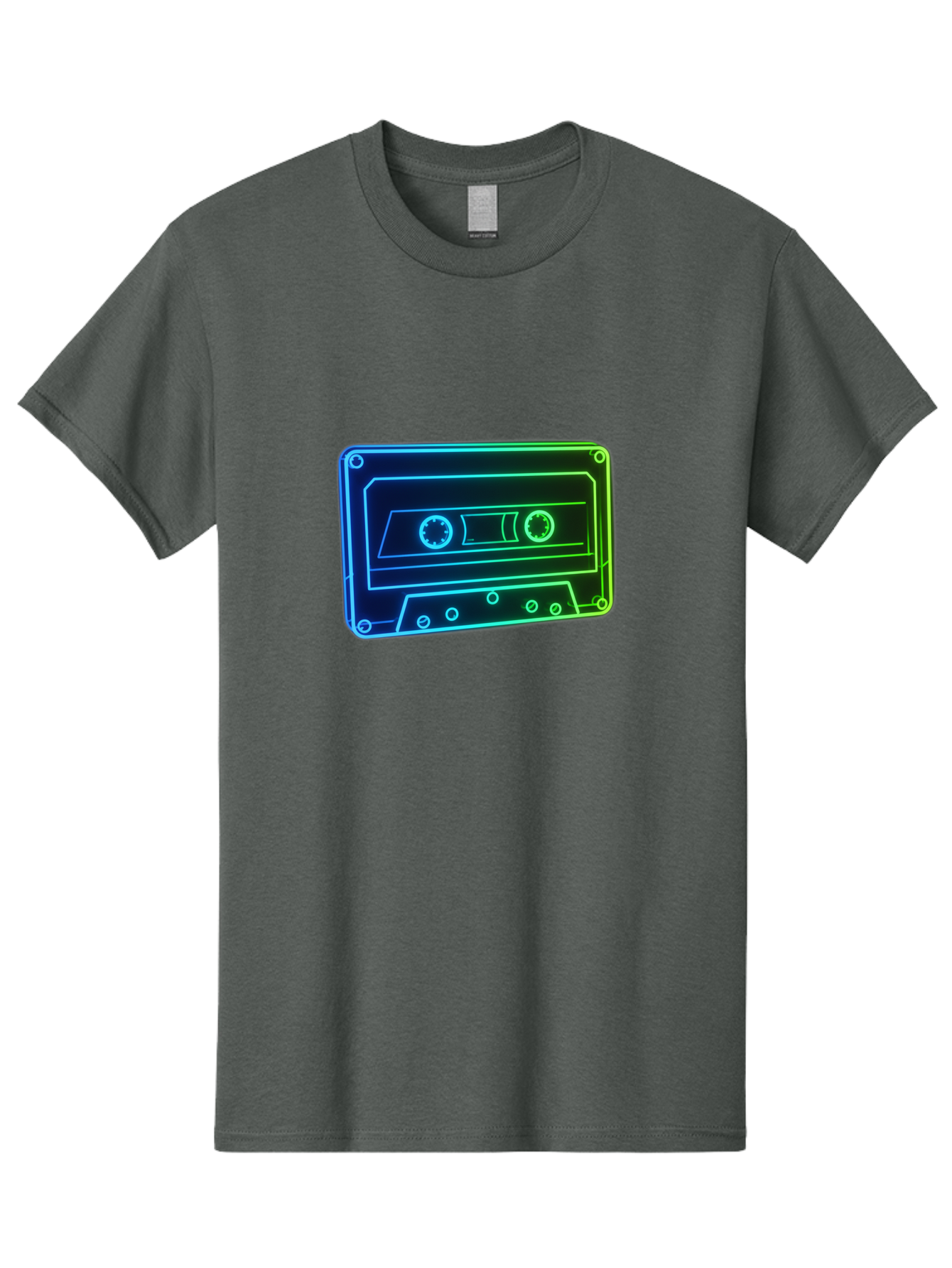 Cassette-Tape-5 Men'S Graphic Tee, 100% Cotton, Comfortable Casual Summer Wear, Machine Washable, Retro Cassette Tape, Vintage Music Format, Nostalgic Design, Neon Outline, Blue Glow, Music Nostalgia, Retro Technology, 80S Memorabilia, Baa263