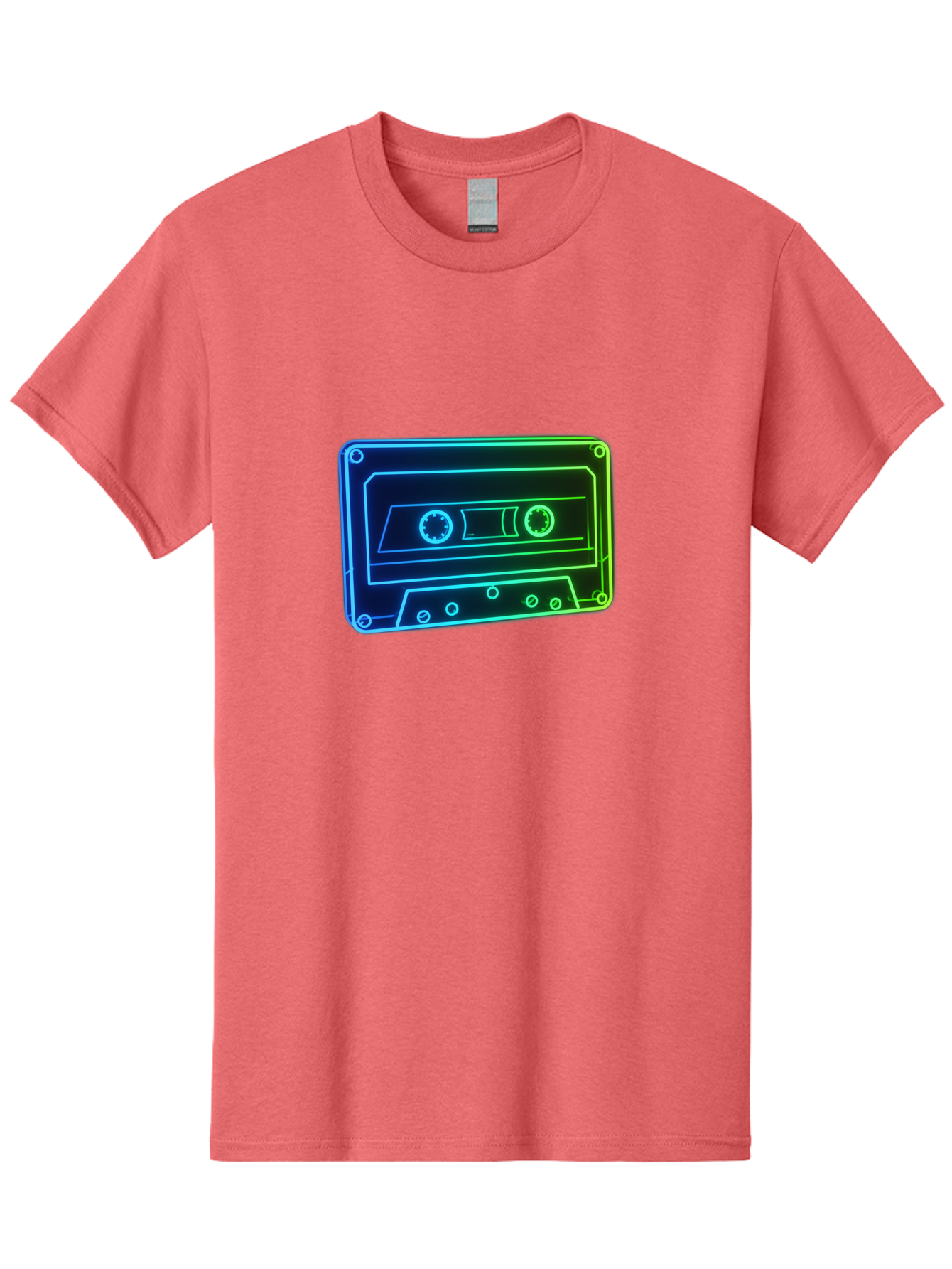 Cassette-Tape-5 Men'S Graphic Tee, 100% Cotton, Comfortable Casual Summer Wear, Machine Washable, Retro Cassette Tape, Vintage Music Format, Nostalgic Design, Neon Outline, Blue Glow, Music Nostalgia, Retro Technology, 80S Memorabilia, Baa263