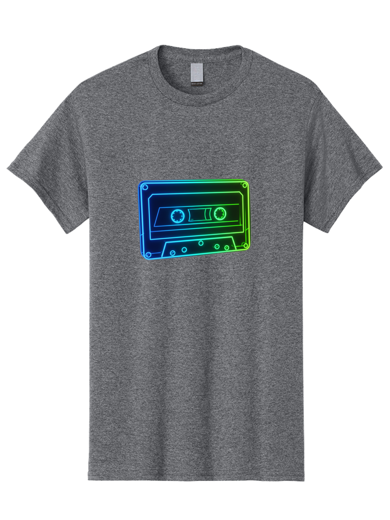 Cassette-Tape-5 Men'S Graphic Tee, 100% Cotton, Comfortable Casual Summer Wear, Machine Washable, Retro Cassette Tape, Vintage Music Format, Nostalgic Design, Neon Outline, Blue Glow, Music Nostalgia, Retro Technology, 80S Memorabilia, Baa263