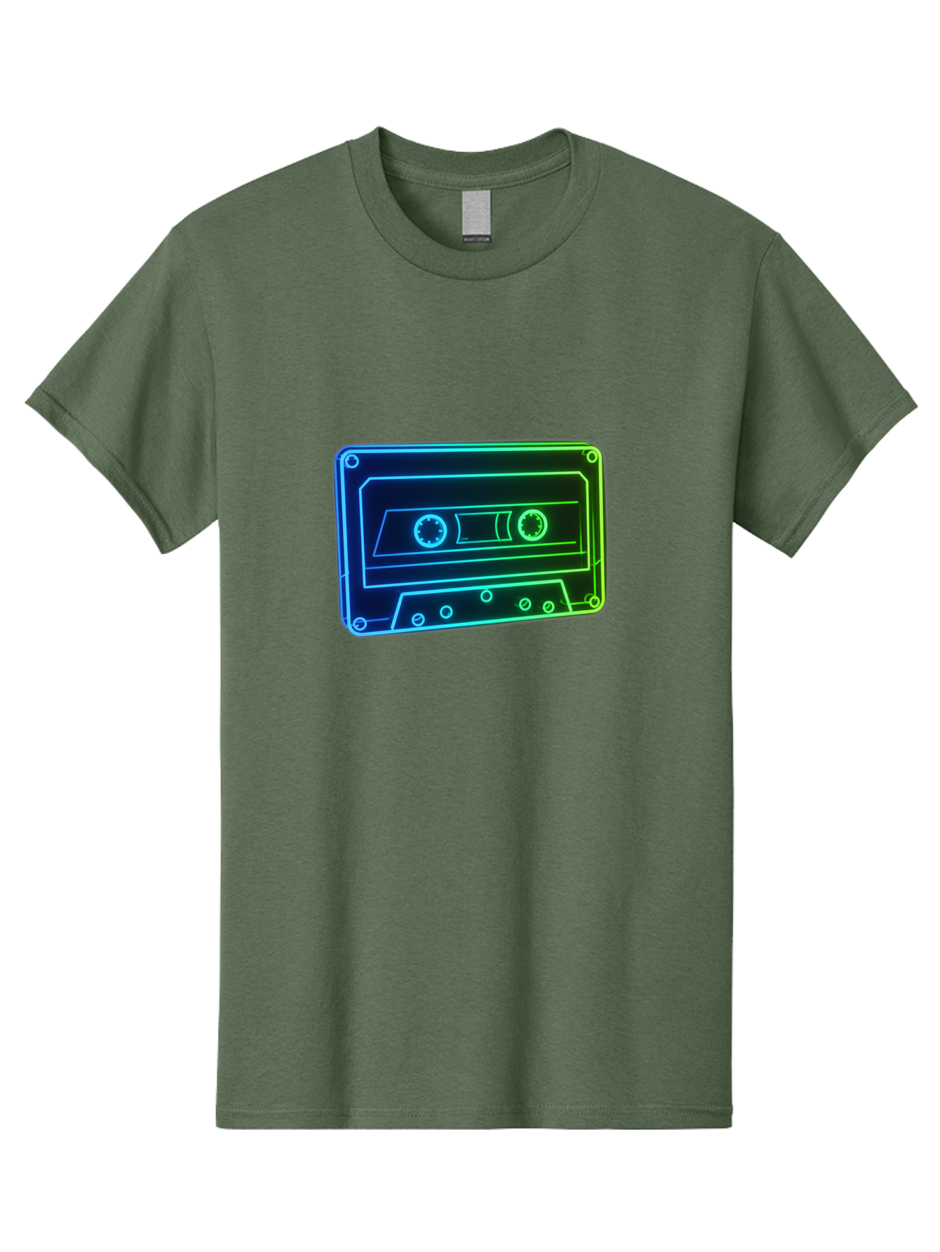 Cassette-Tape-5 Men'S Graphic Tee, 100% Cotton, Comfortable Casual Summer Wear, Machine Washable, Retro Cassette Tape, Vintage Music Format, Nostalgic Design, Neon Outline, Blue Glow, Music Nostalgia, Retro Technology, 80S Memorabilia, Baa263