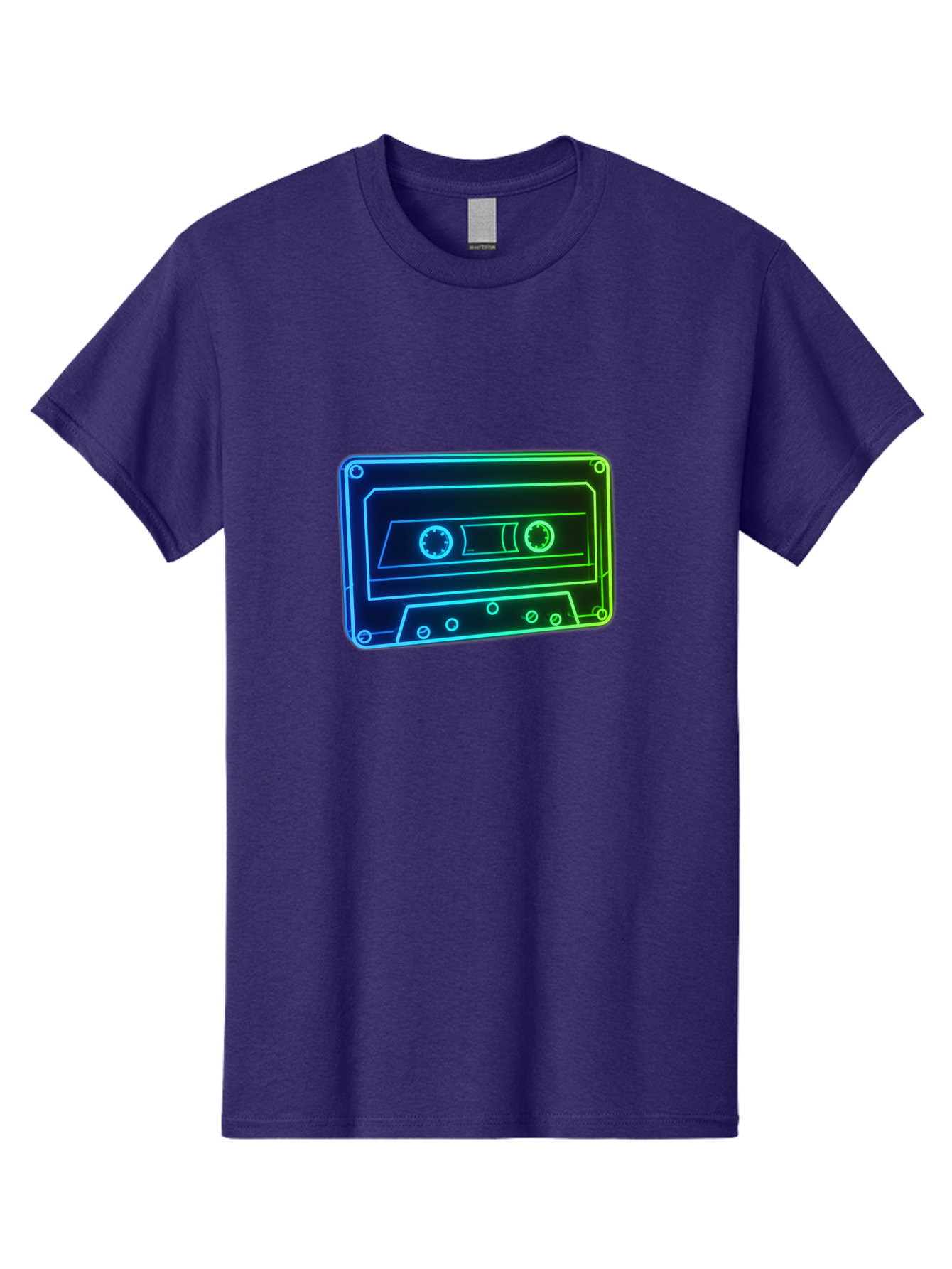 Cassette-Tape-5 Men'S Graphic Tee, 100% Cotton, Comfortable Casual Summer Wear, Machine Washable, Retro Cassette Tape, Vintage Music Format, Nostalgic Design, Neon Outline, Blue Glow, Music Nostalgia, Retro Technology, 80S Memorabilia, Baa263