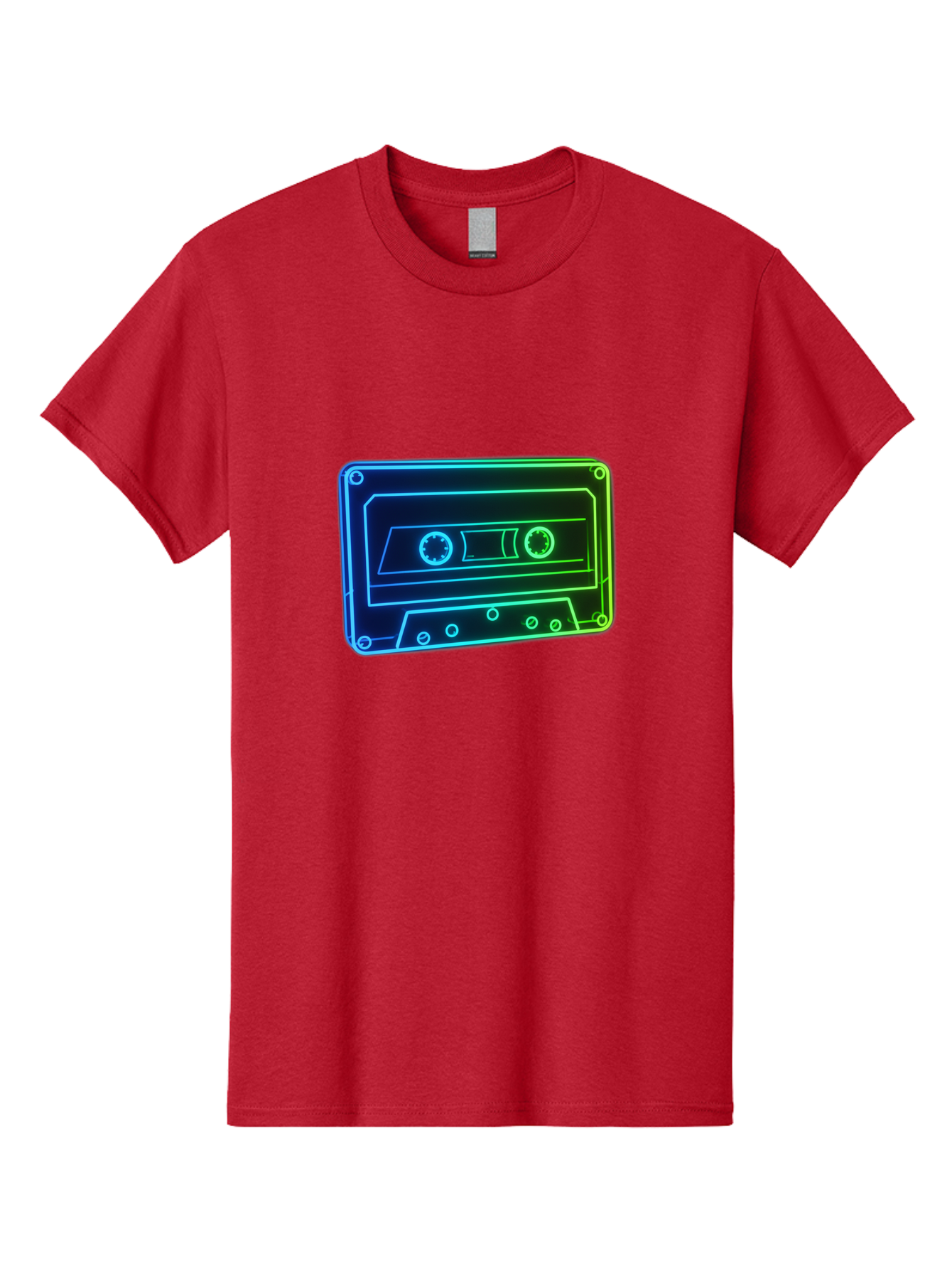 Cassette-Tape-5 Men'S Graphic Tee, 100% Cotton, Comfortable Casual Summer Wear, Machine Washable, Retro Cassette Tape, Vintage Music Format, Nostalgic Design, Neon Outline, Blue Glow, Music Nostalgia, Retro Technology, 80S Memorabilia, Baa263
