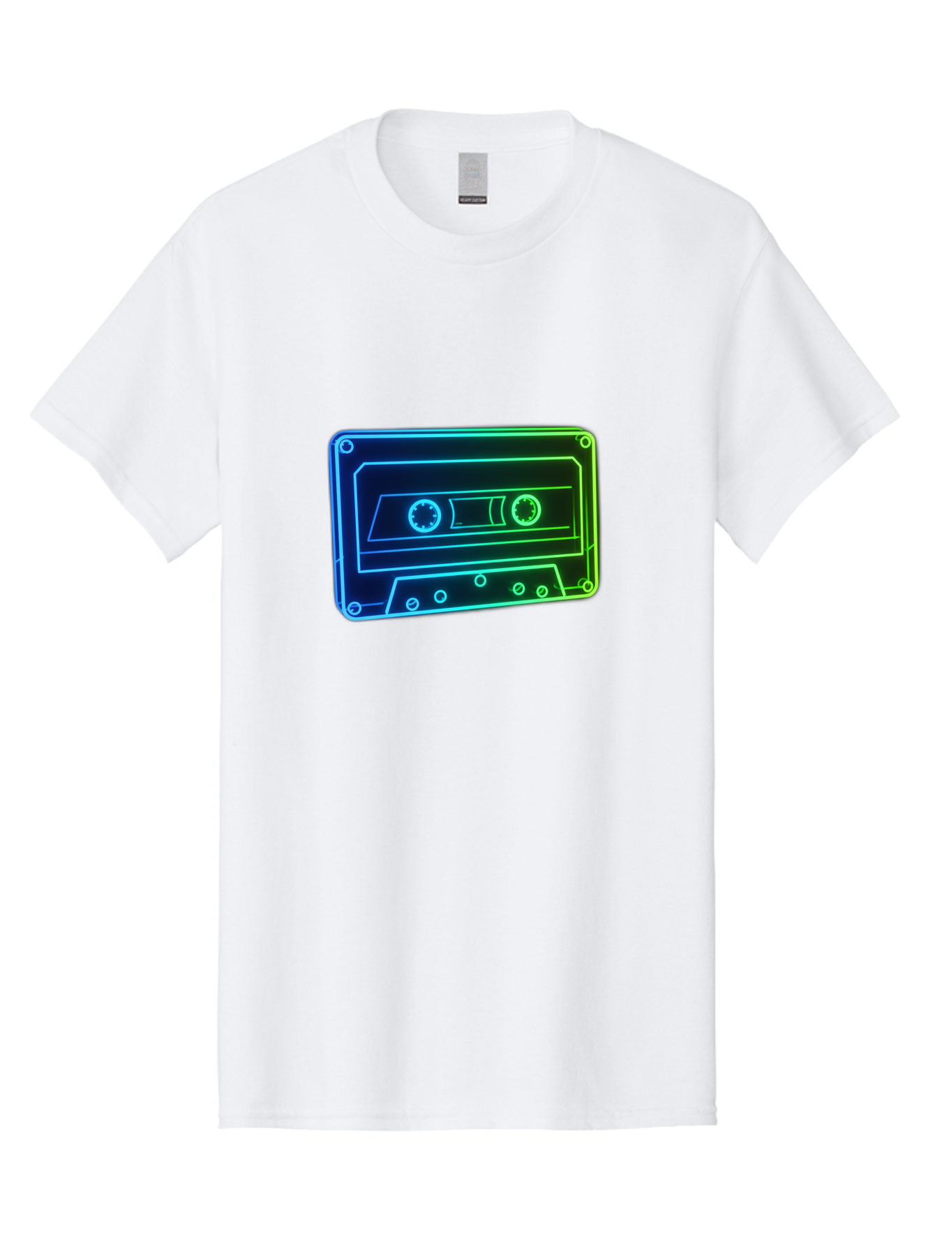 Cassette-Tape-5 Men'S Graphic Tee, 100% Cotton, Comfortable Casual Summer Wear, Machine Washable, Retro Cassette Tape, Vintage Music Format, Nostalgic Design, Neon Outline, Blue Glow, Music Nostalgia, Retro Technology, 80S Memorabilia, Baa263