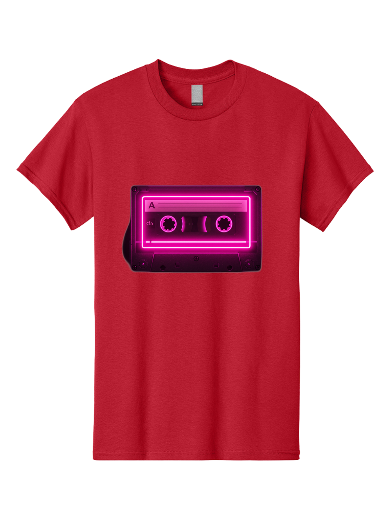 Cassette-Tape-A-5 Men'S Graphic Tee, 100% Cotton, Comfortable Casual Summer Wear, Machine Washable, Cassette Tape, Retro Music, Vintage Technology, Neon Lights, Pink Glow, Cassette A, Cb Label, 80S Nostalgia, Music Lover, Retro Vibe Baa269
