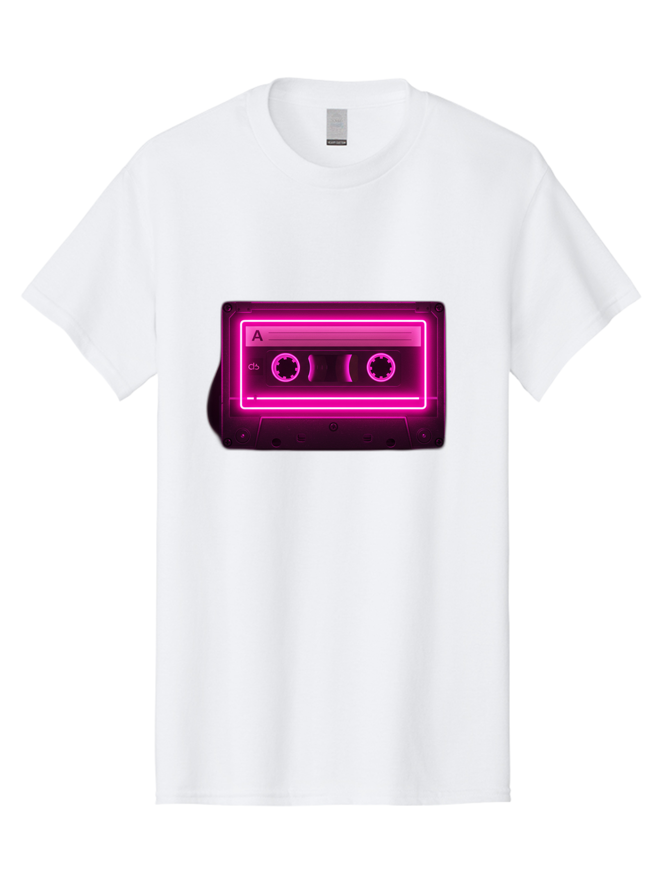 Cassette-Tape-A-5 Men'S Graphic Tee, 100% Cotton, Comfortable Casual Summer Wear, Machine Washable, Cassette Tape, Retro Music, Vintage Technology, Neon Lights, Pink Glow, Cassette A, Cb Label, 80S Nostalgia, Music Lover, Retro Vibe Baa269