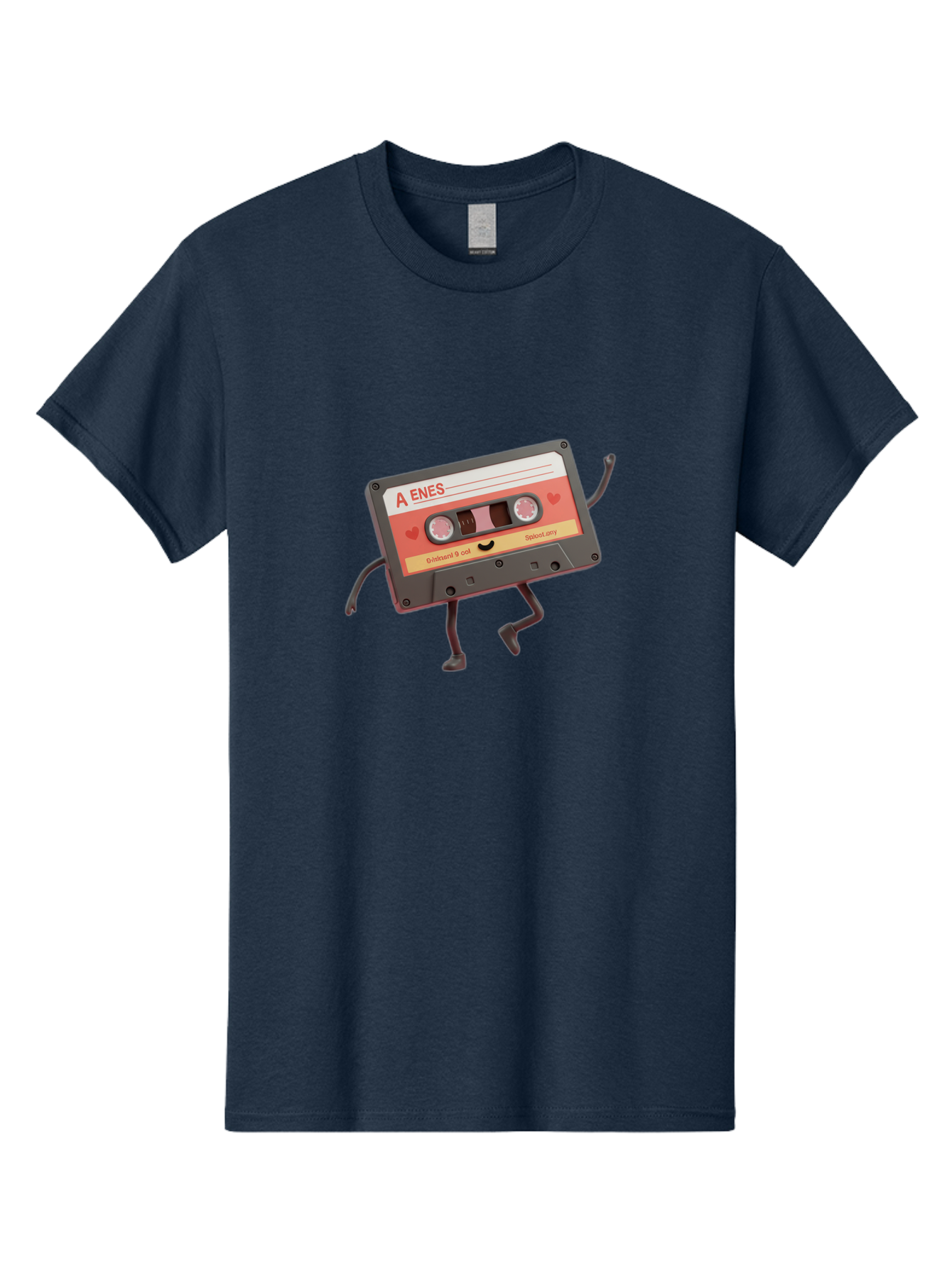 Cassette-Tape-A-Enes Men'S Graphic Tee, 100% Cotton, Comfortable Casual Summer Wear, Machine Washable, Vintage Cassette Tape, Retro Music, Nostalgic Vibes, Cartoon Character, Funny Illustration, Playful Design, A Enes Label, Cassette With Legs Baa270