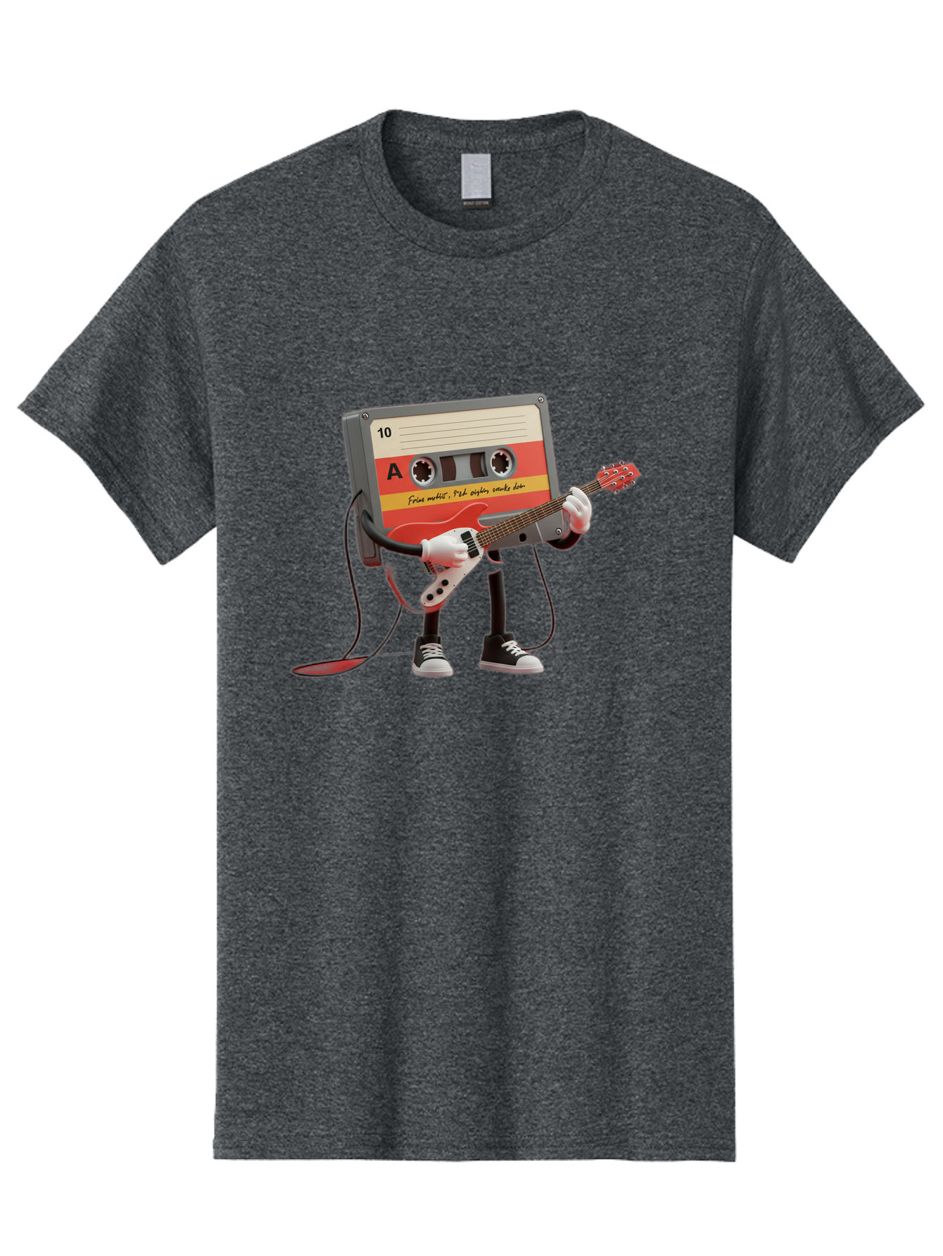 Cassette-Tape-Character-With-Guitar Men'S Graphic Tee, 100% Cotton, Comfortable Casual Summer Wear, Machine Washable, Cassette Tape Character, Playing Guitar, Music Lover, Retro Music, Nostalgic Vibe, 90S Music, Rock On, Guitar Hero, A10 Label Baa273
