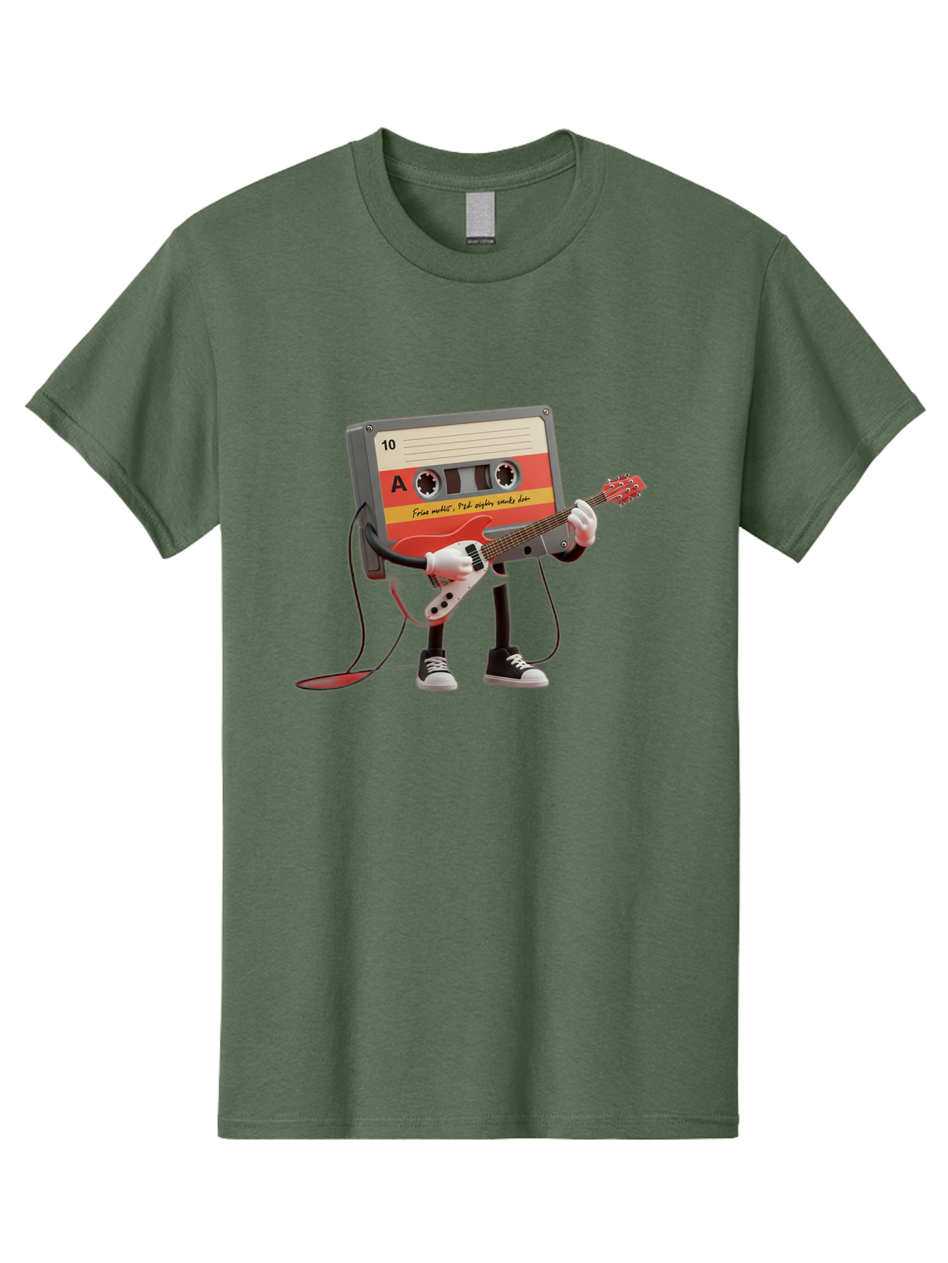 Cassette-Tape-Character-With-Guitar Men'S Graphic Tee, 100% Cotton, Comfortable Casual Summer Wear, Machine Washable, Cassette Tape Character, Playing Guitar, Music Lover, Retro Music, Nostalgic Vibe, 90S Music, Rock On, Guitar Hero, A10 Label Baa273