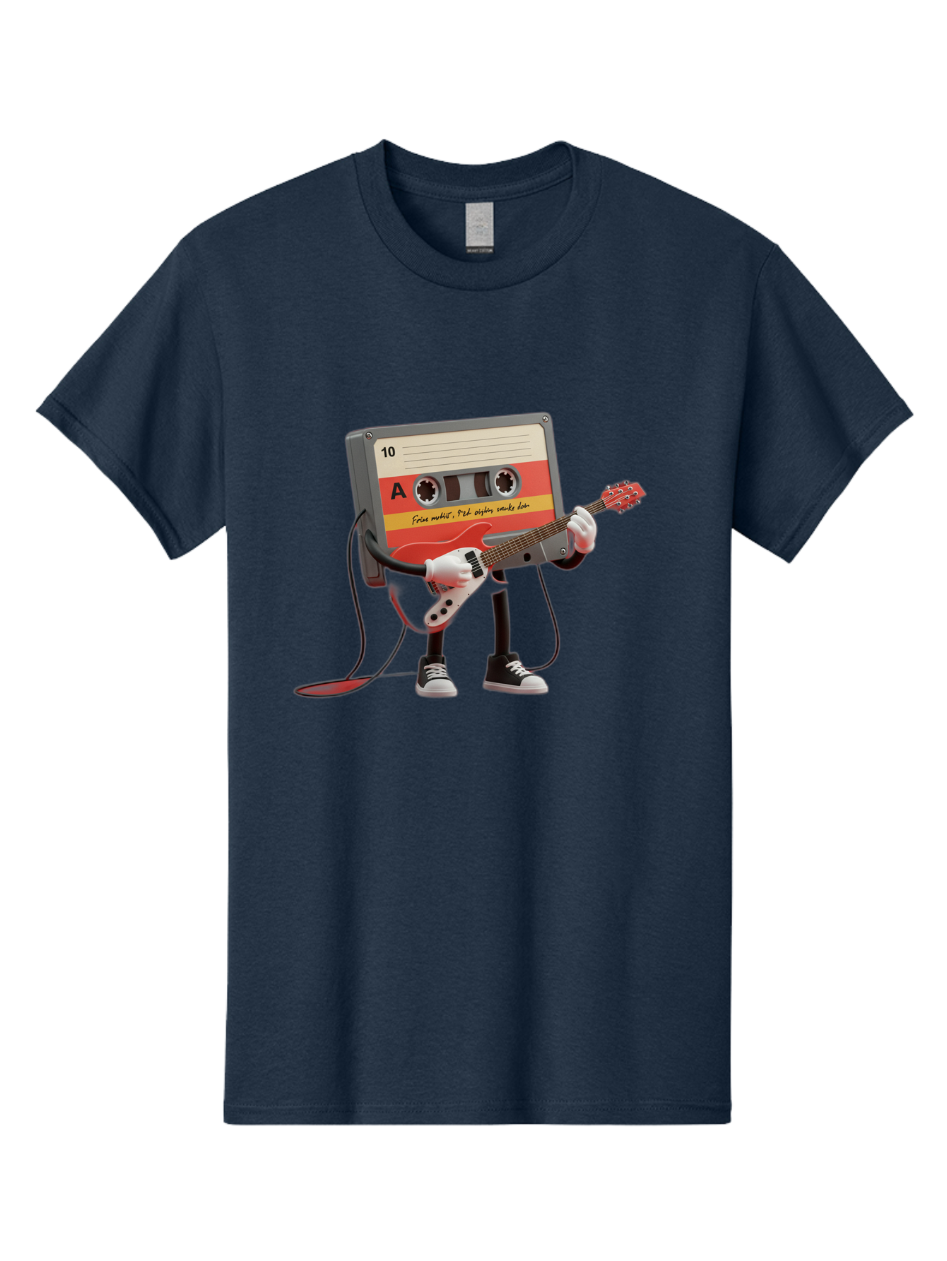 Cassette-Tape-Character-With-Guitar Men'S Graphic Tee, 100% Cotton, Comfortable Casual Summer Wear, Machine Washable, Cassette Tape Character, Playing Guitar, Music Lover, Retro Music, Nostalgic Vibe, 90S Music, Rock On, Guitar Hero, A10 Label Baa273