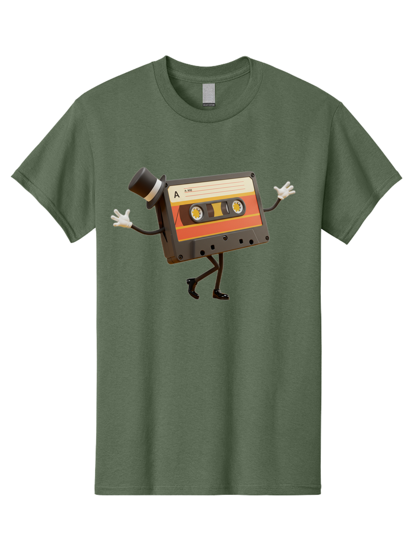 Cassette-Tape Men'S Graphic Tee, 100% Cotton, Comfortable Casual Summer Wear, Machine Washable, Retro Cassette Tape, Anthropomorphic Design, Top Hat, Gloves, Stick Figure Legs, Vintage Audio, Nostalgic Charm, Playful Illustration, Baa274