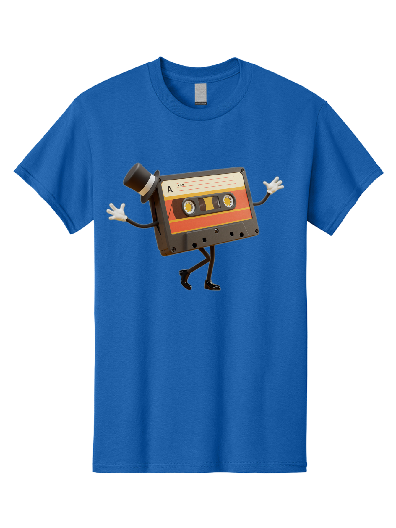 Cassette-Tape Men'S Graphic Tee, 100% Cotton, Comfortable Casual Summer Wear, Machine Washable, Retro Cassette Tape, Anthropomorphic Design, Top Hat, Gloves, Stick Figure Legs, Vintage Audio, Nostalgic Charm, Playful Illustration, Baa274