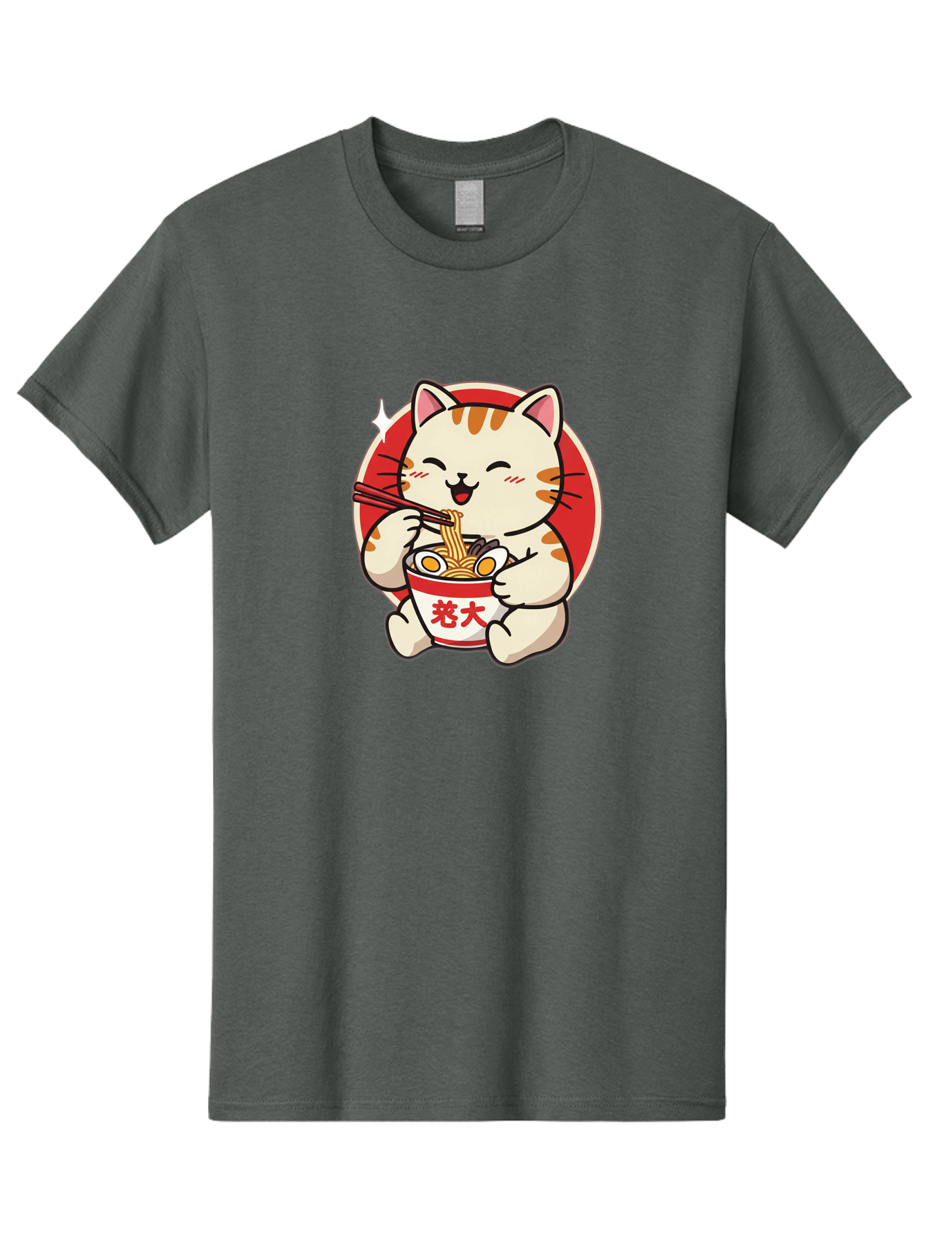 Cat-Eating-Ramen Men'S Graphic Tee, 100% Cotton, Comfortable Casual Summer Wear, Machine Washable, Cute Kitten Eating Ramen, Cartoon Cat With Chopsticks, Adorable Kitty Enjoying Noodles, Kawaii Animal, Orange Tabby Cat, Bowl Of Ramen, Baa276
