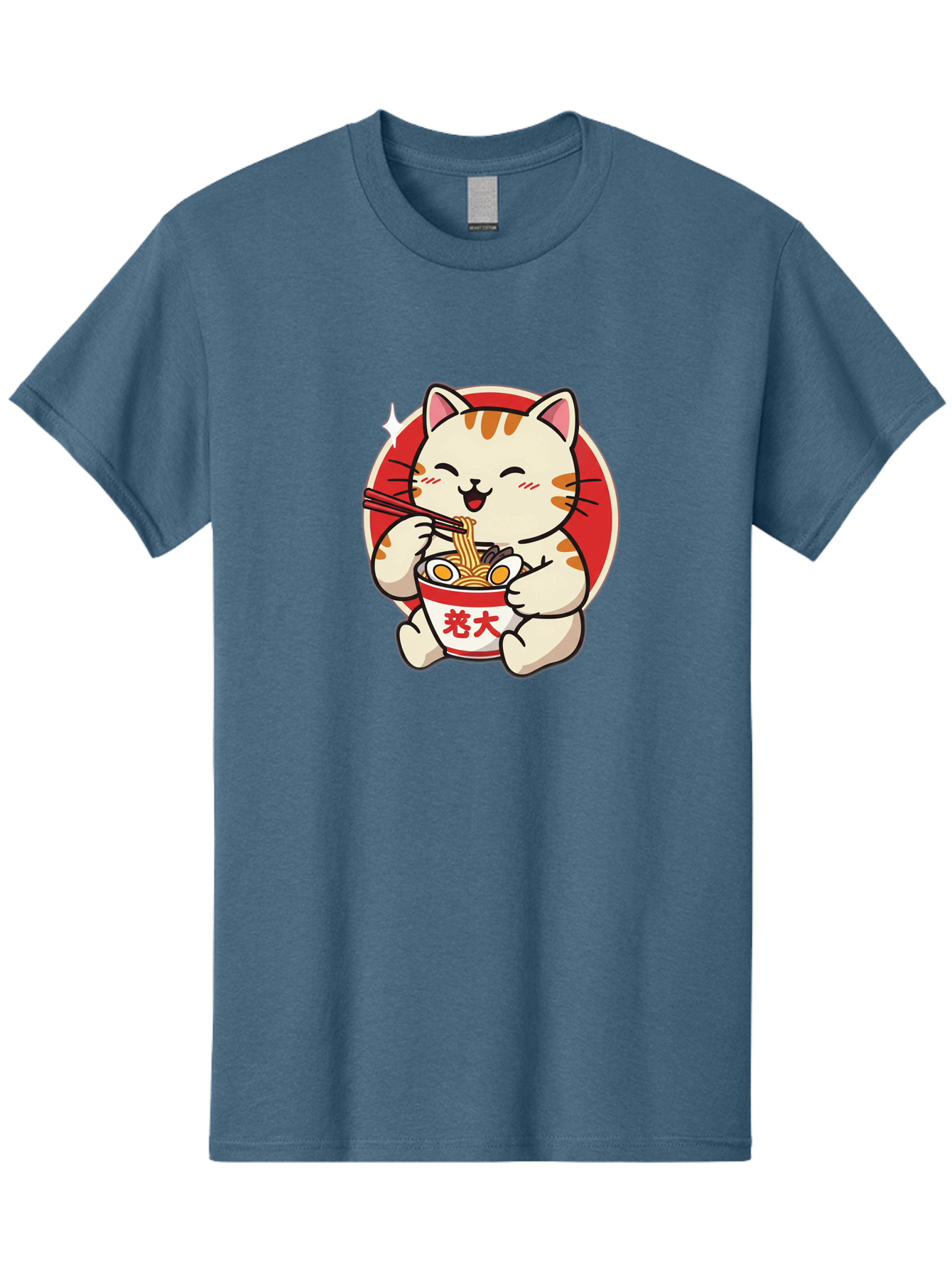 Cat-Eating-Ramen Men'S Graphic Tee, 100% Cotton, Comfortable Casual Summer Wear, Machine Washable, Cute Kitten Eating Ramen, Cartoon Cat With Chopsticks, Adorable Kitty Enjoying Noodles, Kawaii Animal, Orange Tabby Cat, Bowl Of Ramen, Baa276