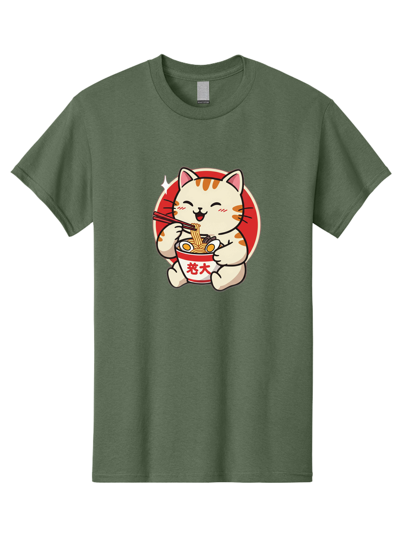 Cat-Eating-Ramen Men'S Graphic Tee, 100% Cotton, Comfortable Casual Summer Wear, Machine Washable, Cute Kitten Eating Ramen, Cartoon Cat With Chopsticks, Adorable Kitty Enjoying Noodles, Kawaii Animal, Orange Tabby Cat, Bowl Of Ramen, Baa276